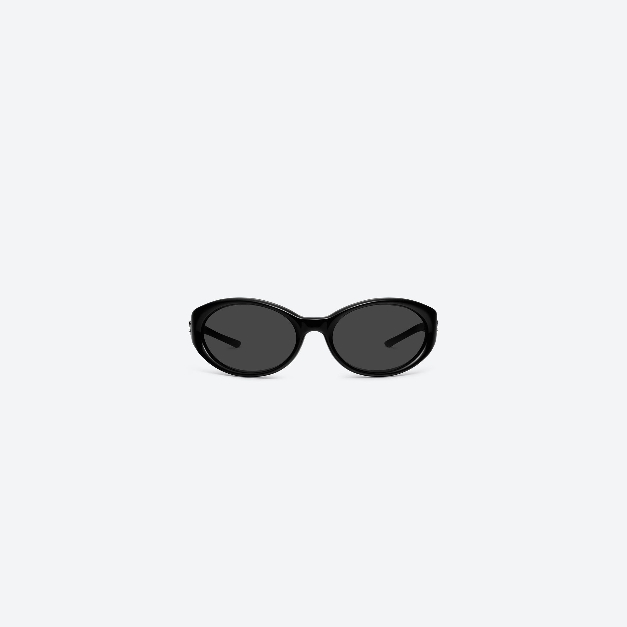 A front view of Gentle Monster Sphere 01 Black Acetate framed Wraparound sunglasses.