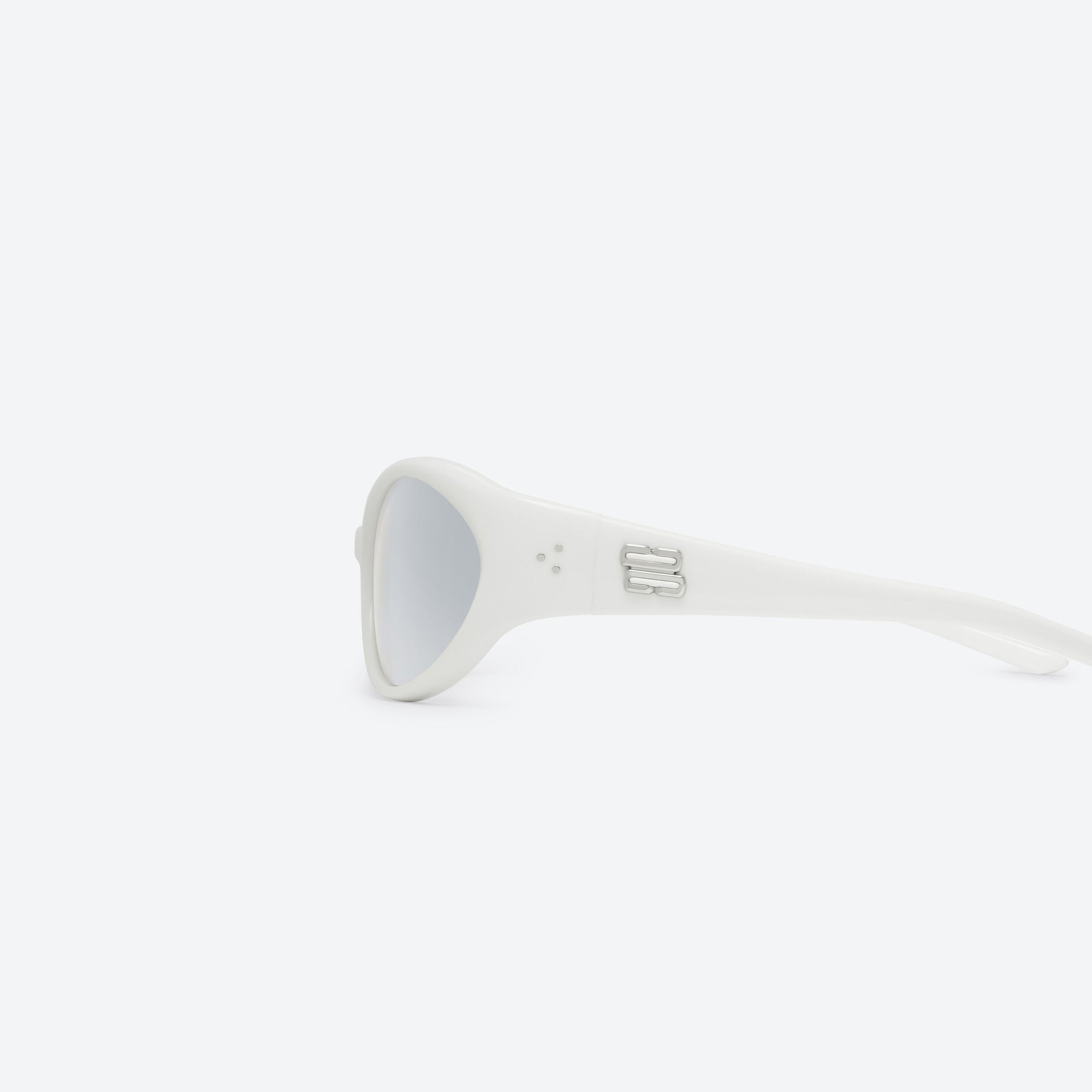 A detailed left view of Gentle Monster Sphere W2 White Acetate framed Wraparound sunglasses.