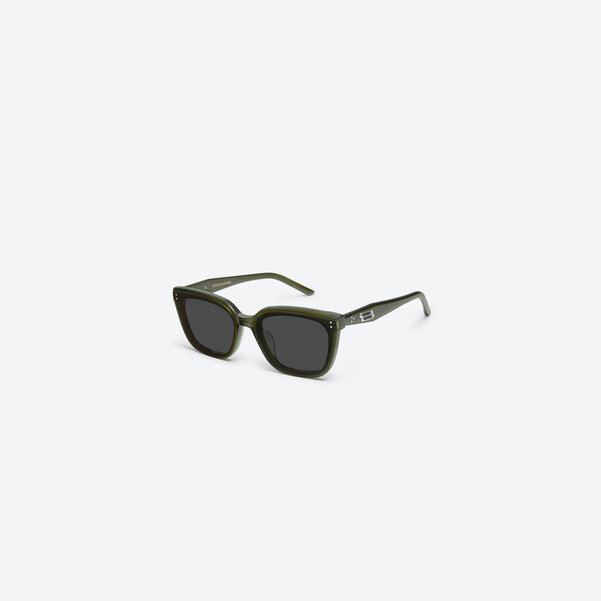 45-degree view of Gentle Monster Tote KC2 Green Acetate framed Square sunglasses.
