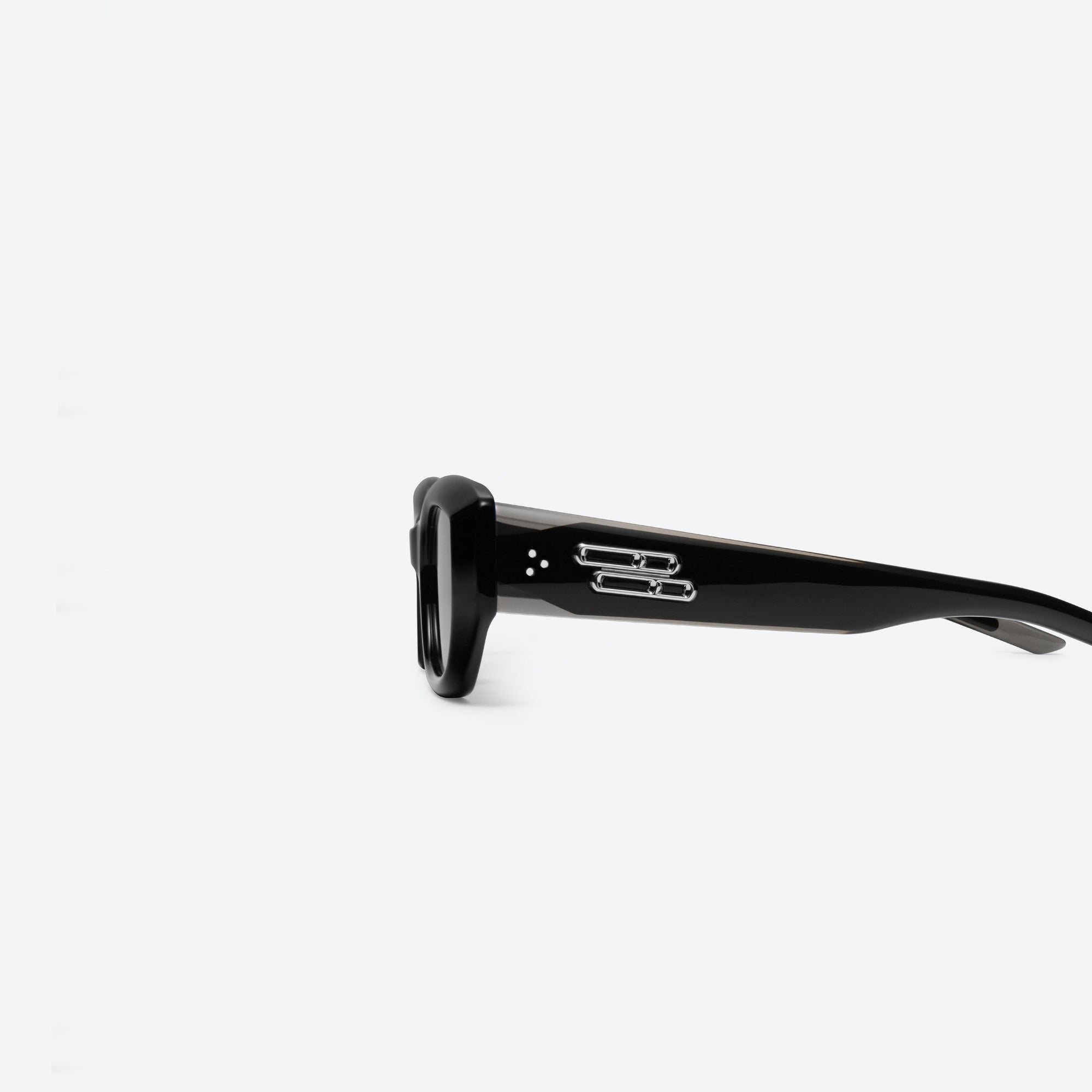 A detailed left view of Gentle Monster Venom 01 Black Acetate framed Square sunglasses.