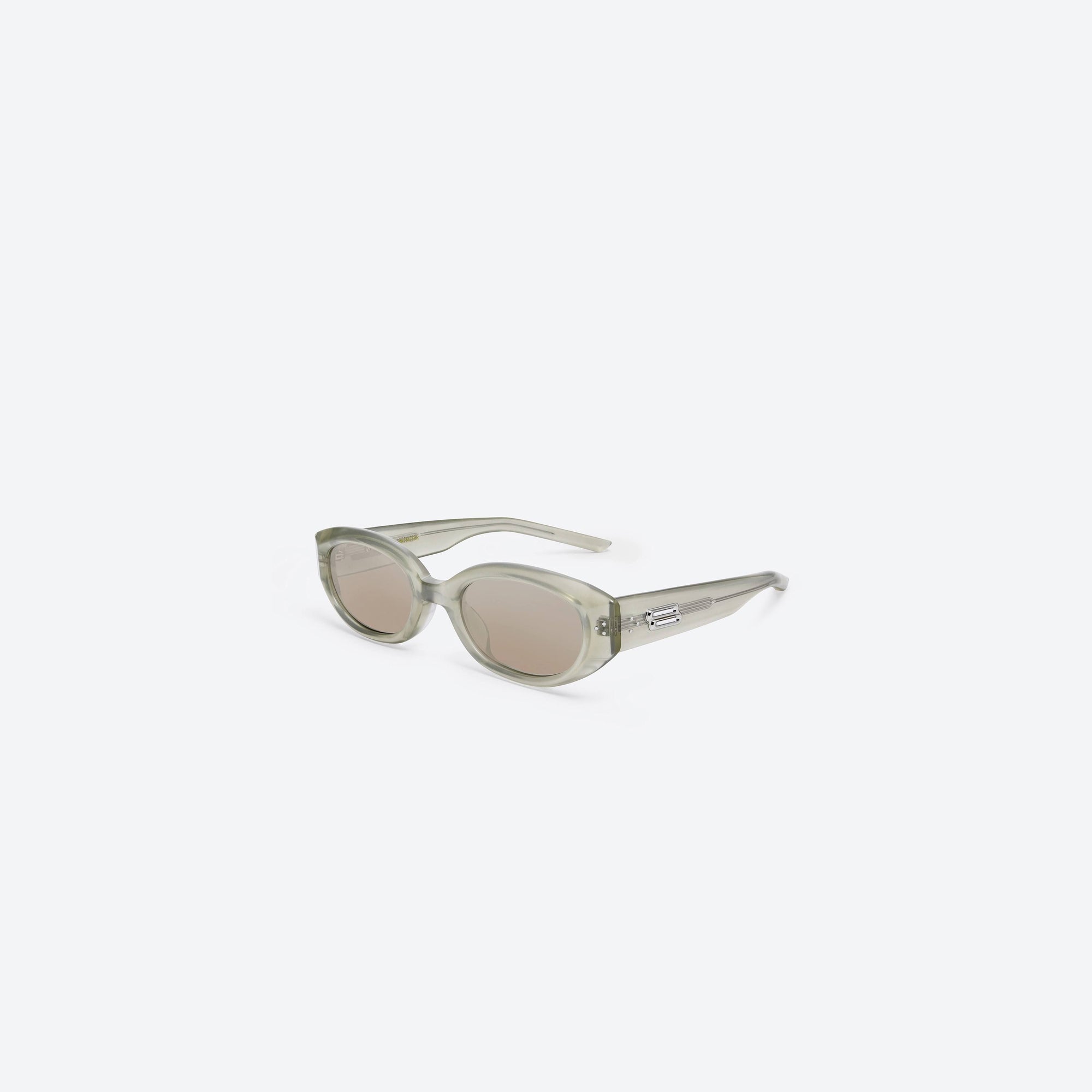 45-degree view of Gentle Monster Void GC10 Gray Acetate framed Oval sunglasses.