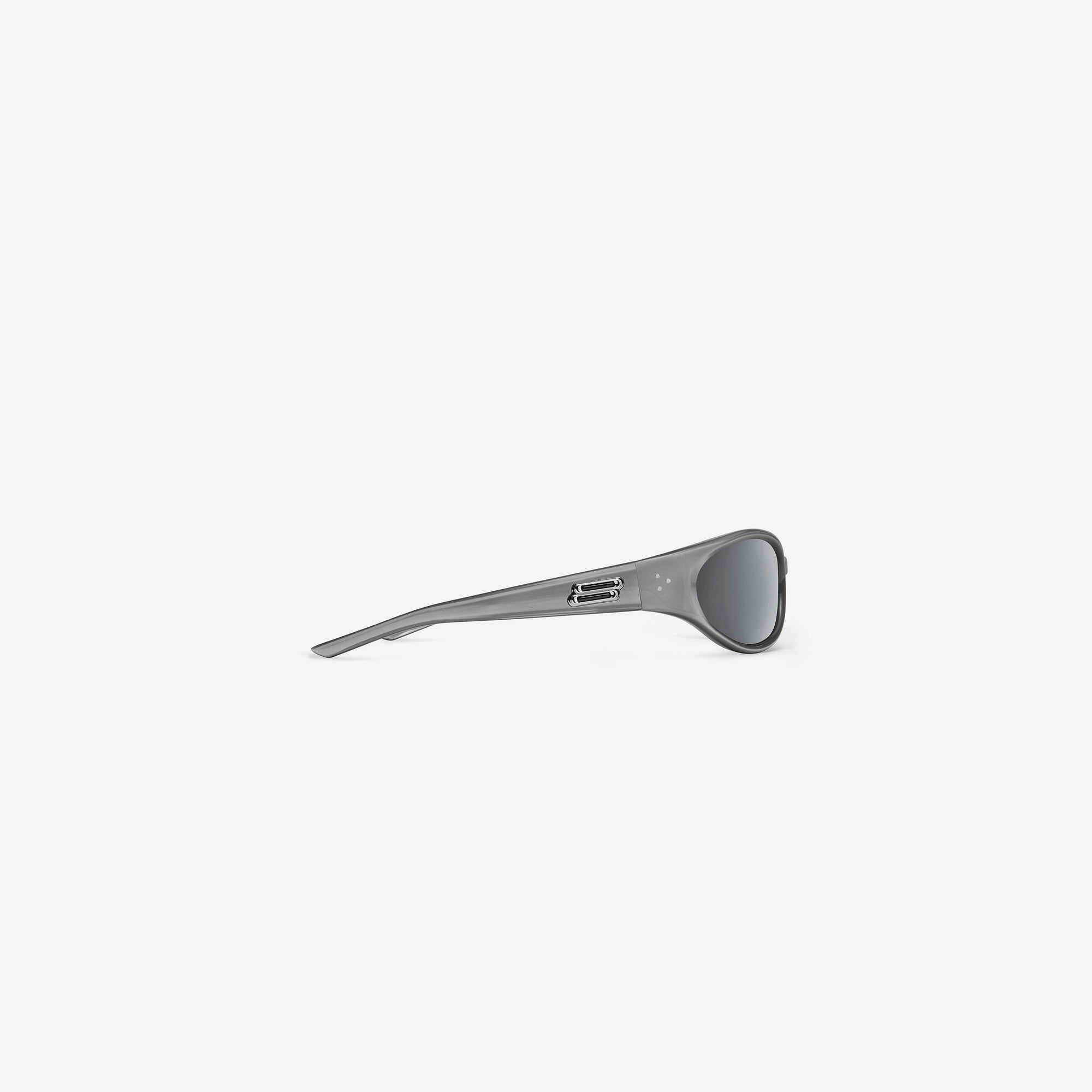 A detailed right view of Gentle Monster Young G13 Gray Acetate framed Wraparound sunglasses.