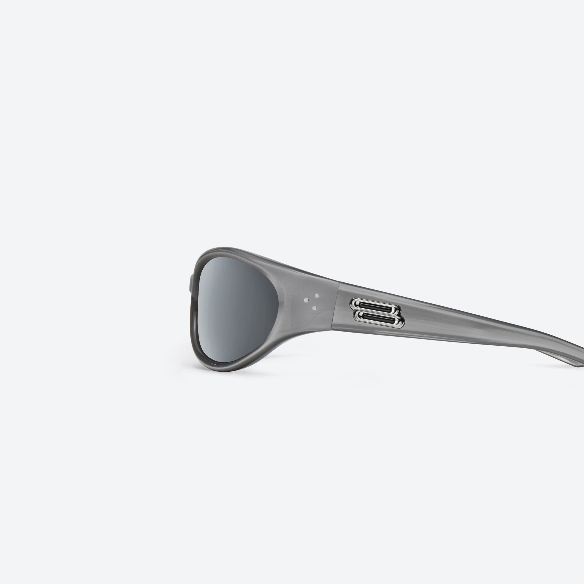 A detailed left view of Gentle Monster Young G13 Gray Acetate framed Wraparound sunglasses.