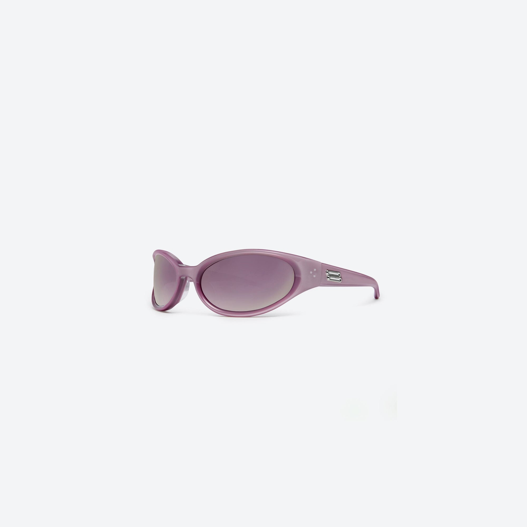 45-degree view of Gentle Monster Young PC5 Pink Acetate framed Wraparound sunglasses.