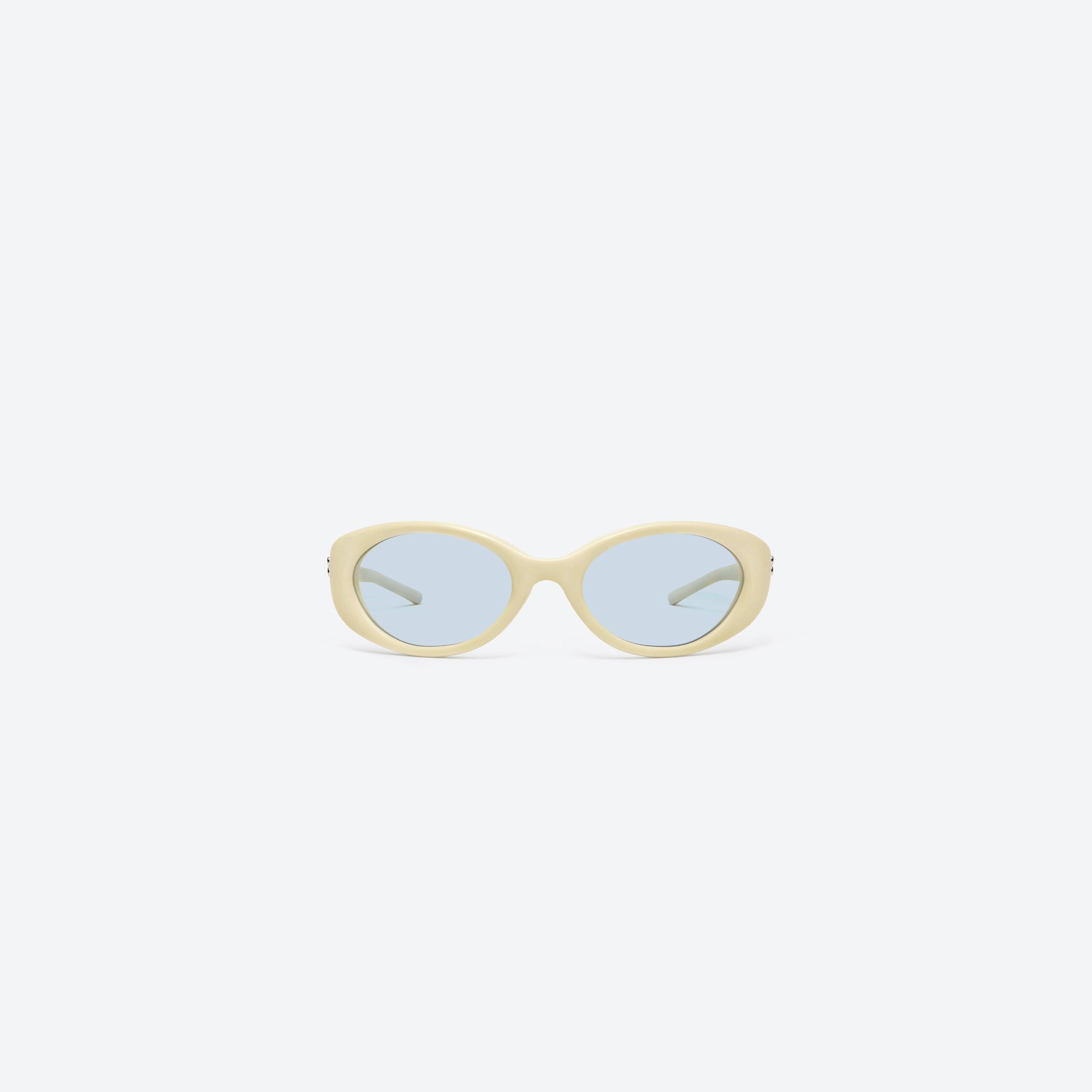 A front view of Gentle Monster Atempo Y5 Yellow Acetate framed Wraparound sunglasses.