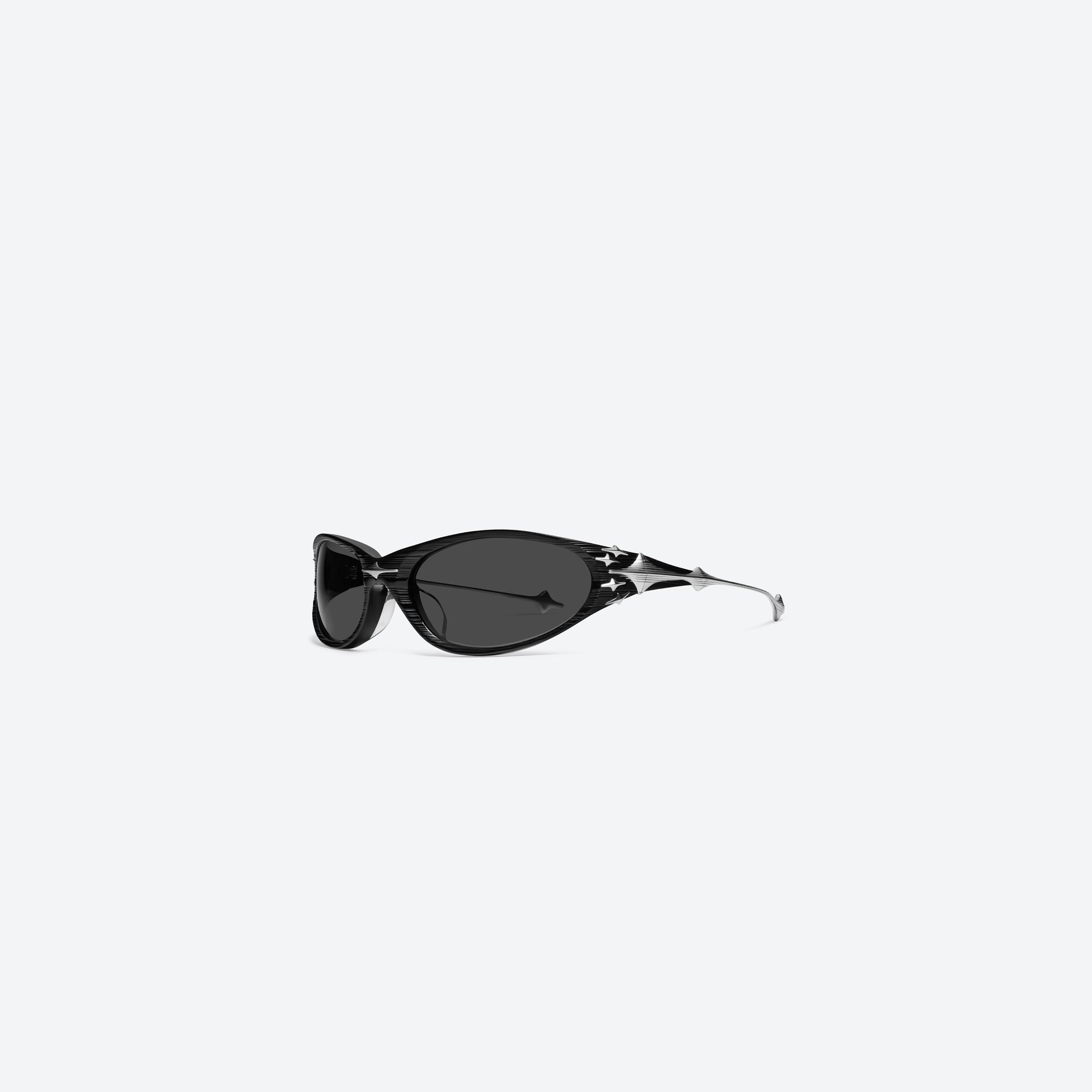45-degree view of Gentle Monster Ex S01 Black Mixed framed Wraparound sunglasses.