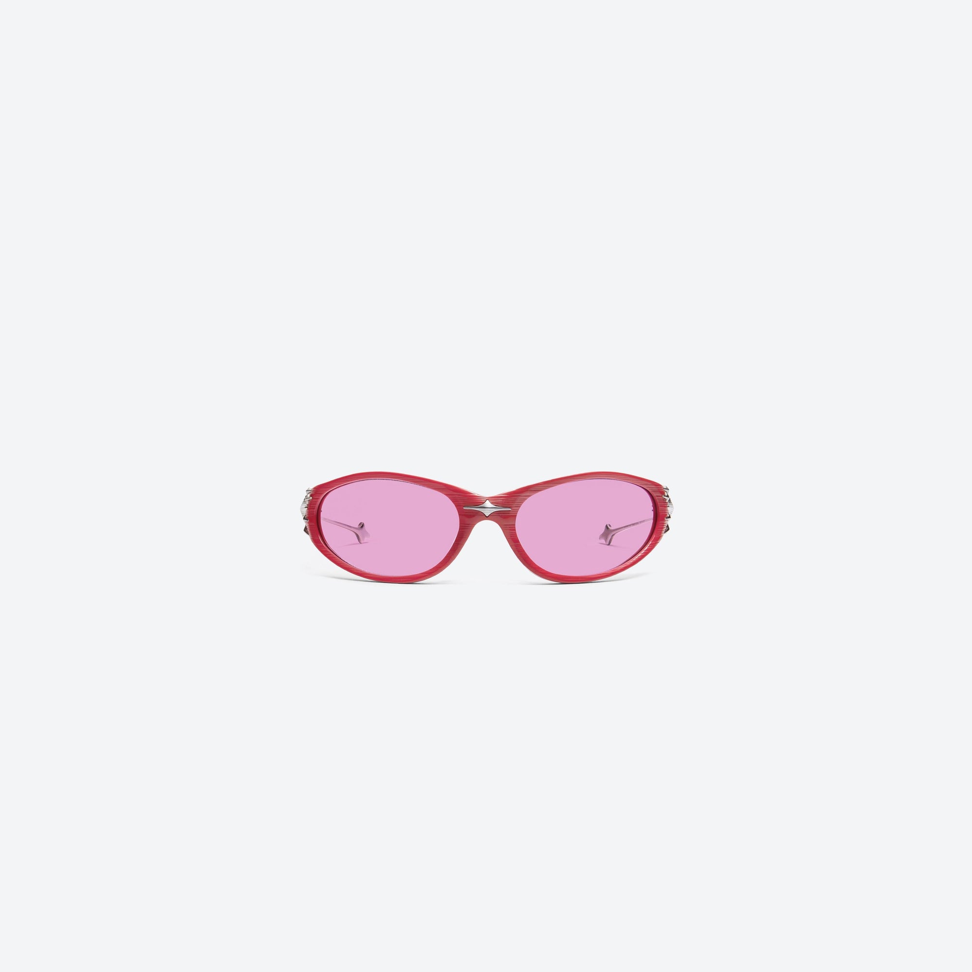 A front view of Gentle Monster Ex SR3 Red Mixed framed Wraparound sunglasses.