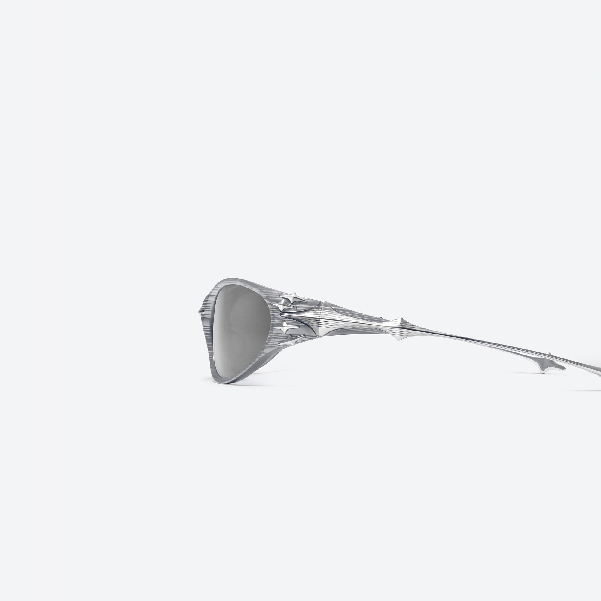 A detailed left view of Gentle Monster Ex SG13 Gray Mixed framed Wraparound sunglasses.