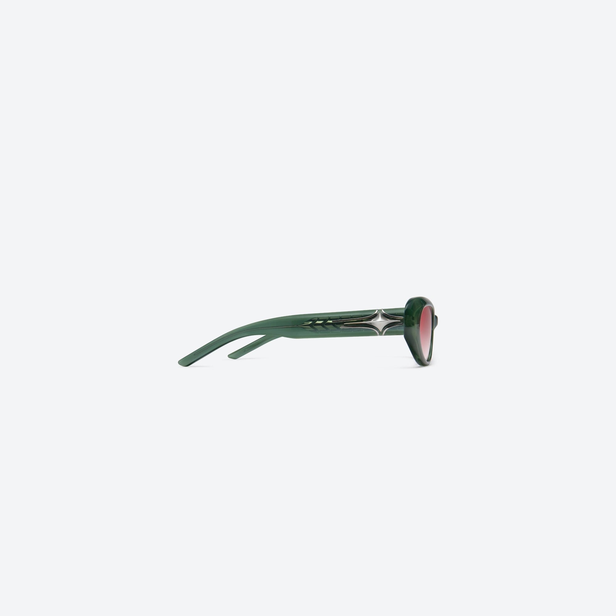 A detailed right view of Gentle Monster Fear X GR9 Green Acetate framed Oval sunglasses.