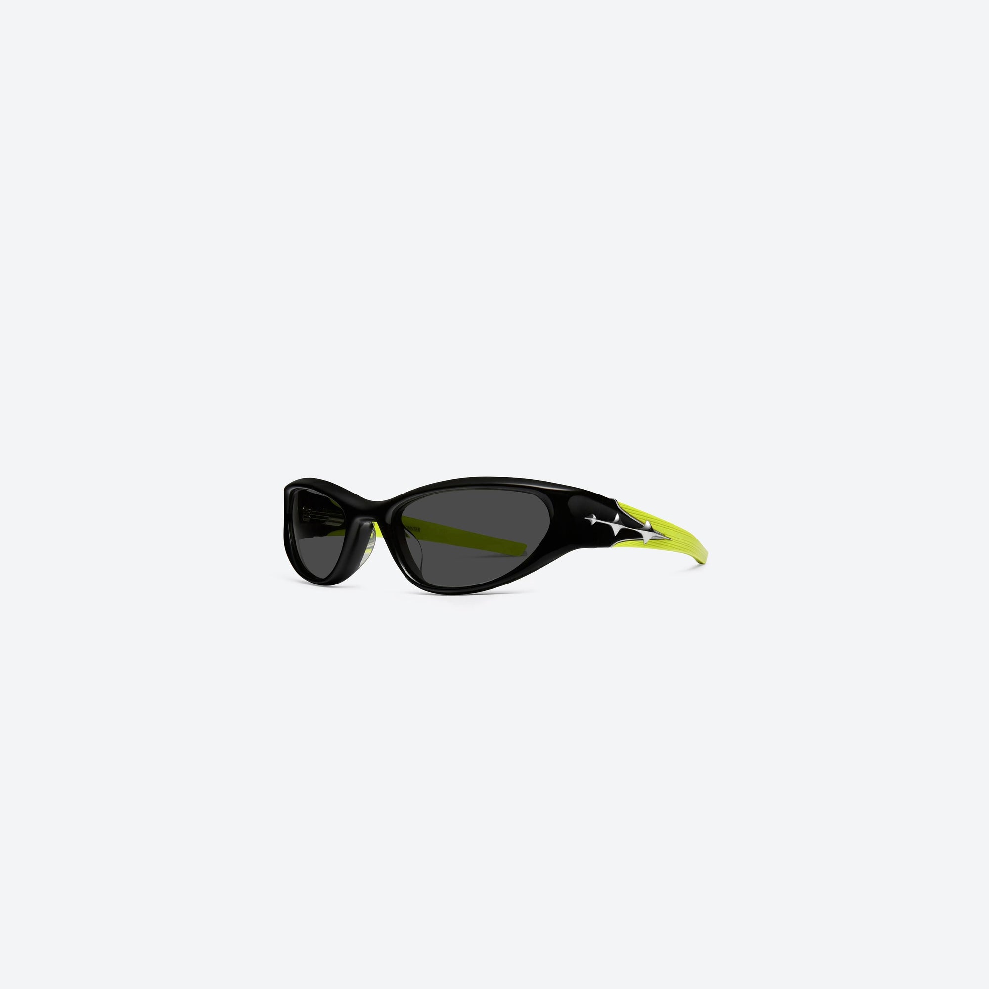 45-degree view of Gentle Monster Limitless S01 Black Acetate framed Wraparound sunglasses.