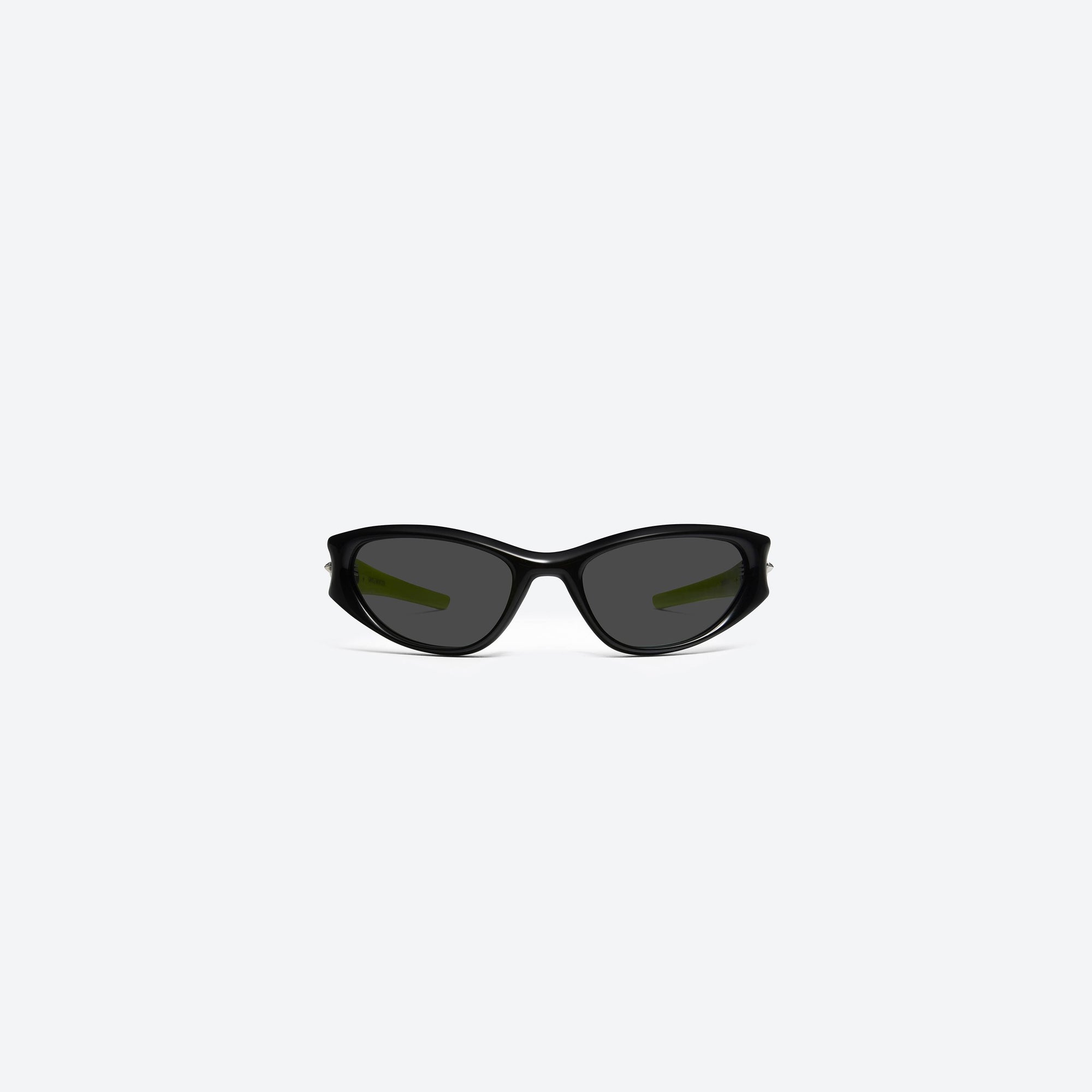 A front view of Gentle Monster Limitless S01 Black Acetate framed Wraparound sunglasses.