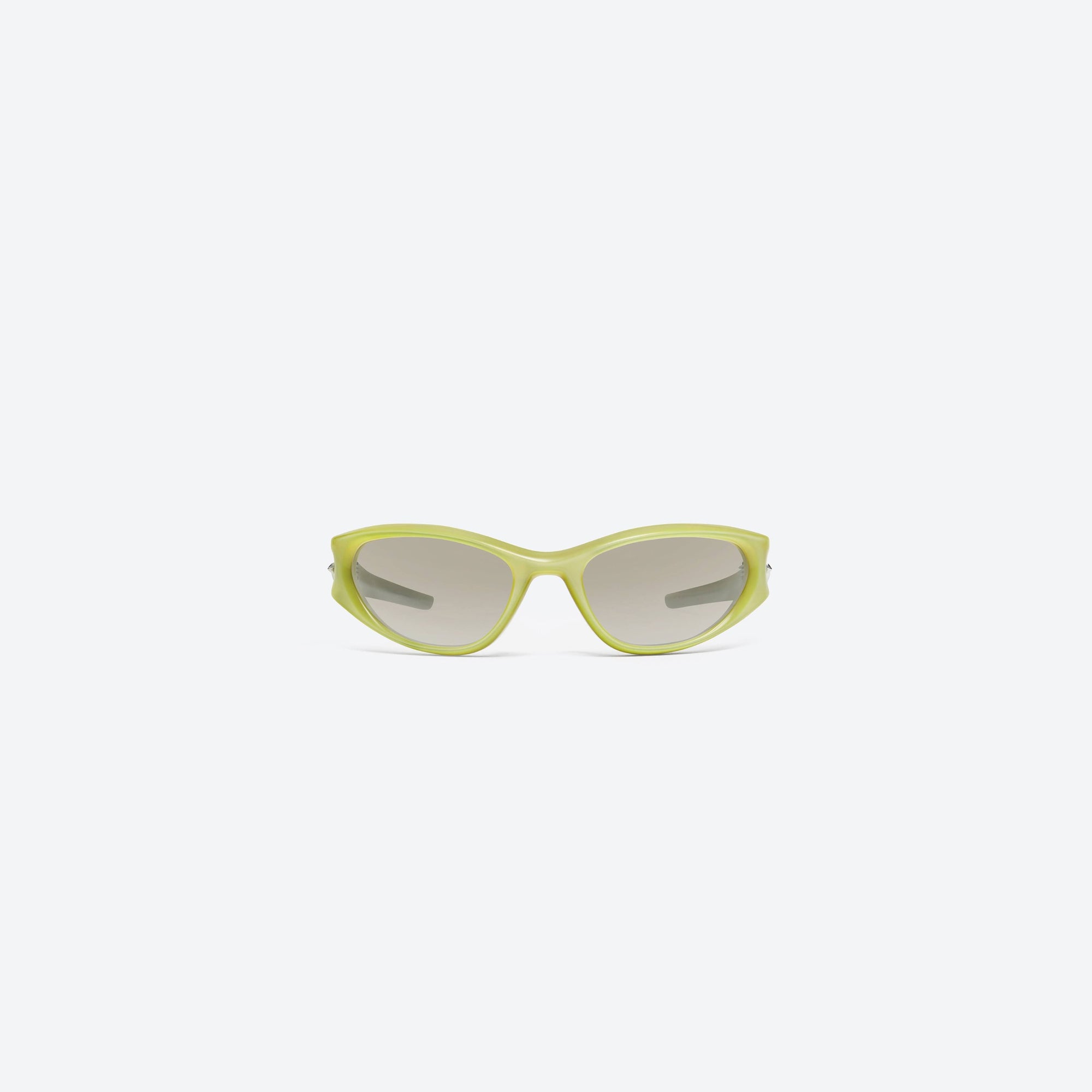 A front view of Gentle Monster Limitless SY9 Yellow Acetate framed Wraparound sunglasses.
