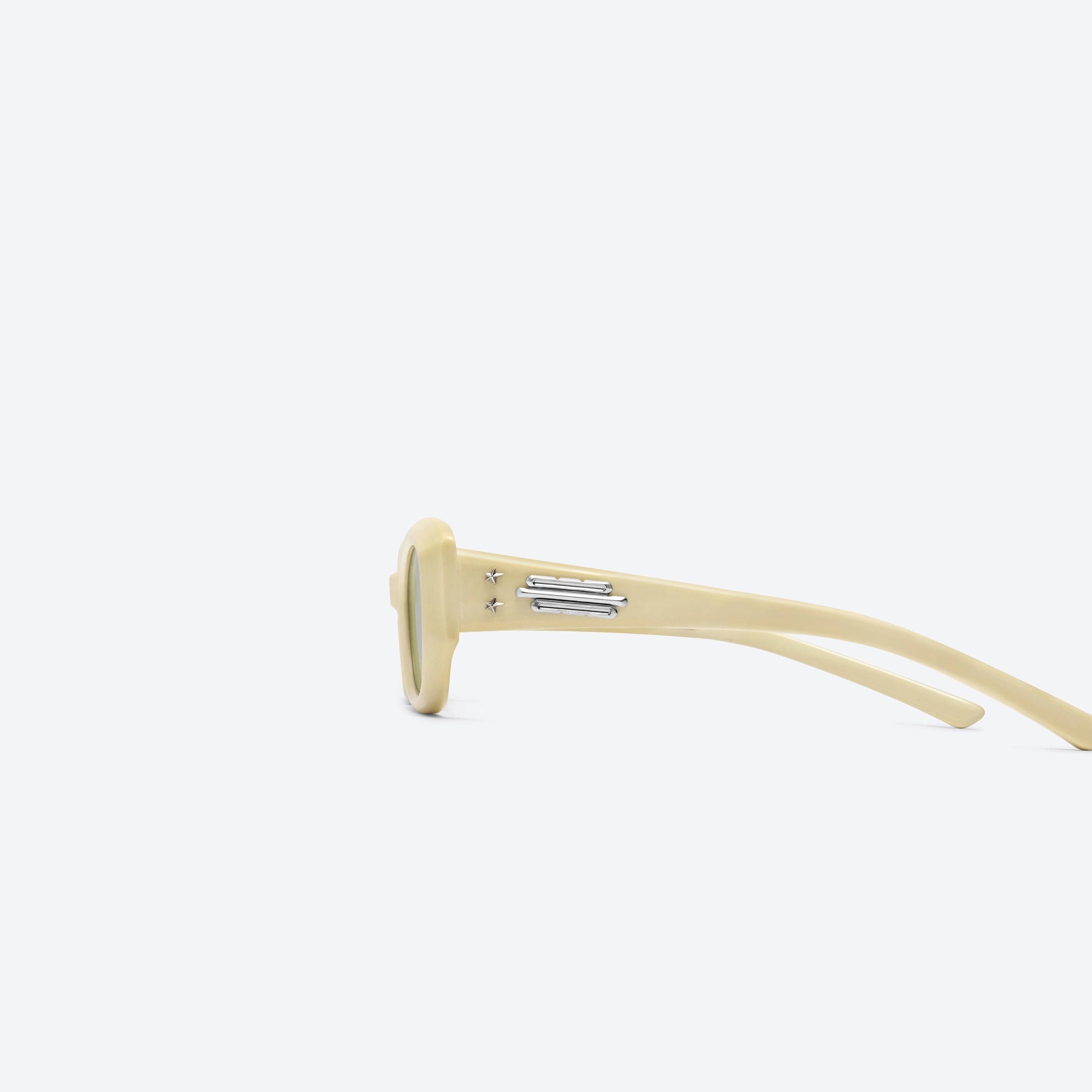 A detailed left view of Gentle Monster Jennie - Wispy Y8 Yellow Acetate framed Square sunglasses.