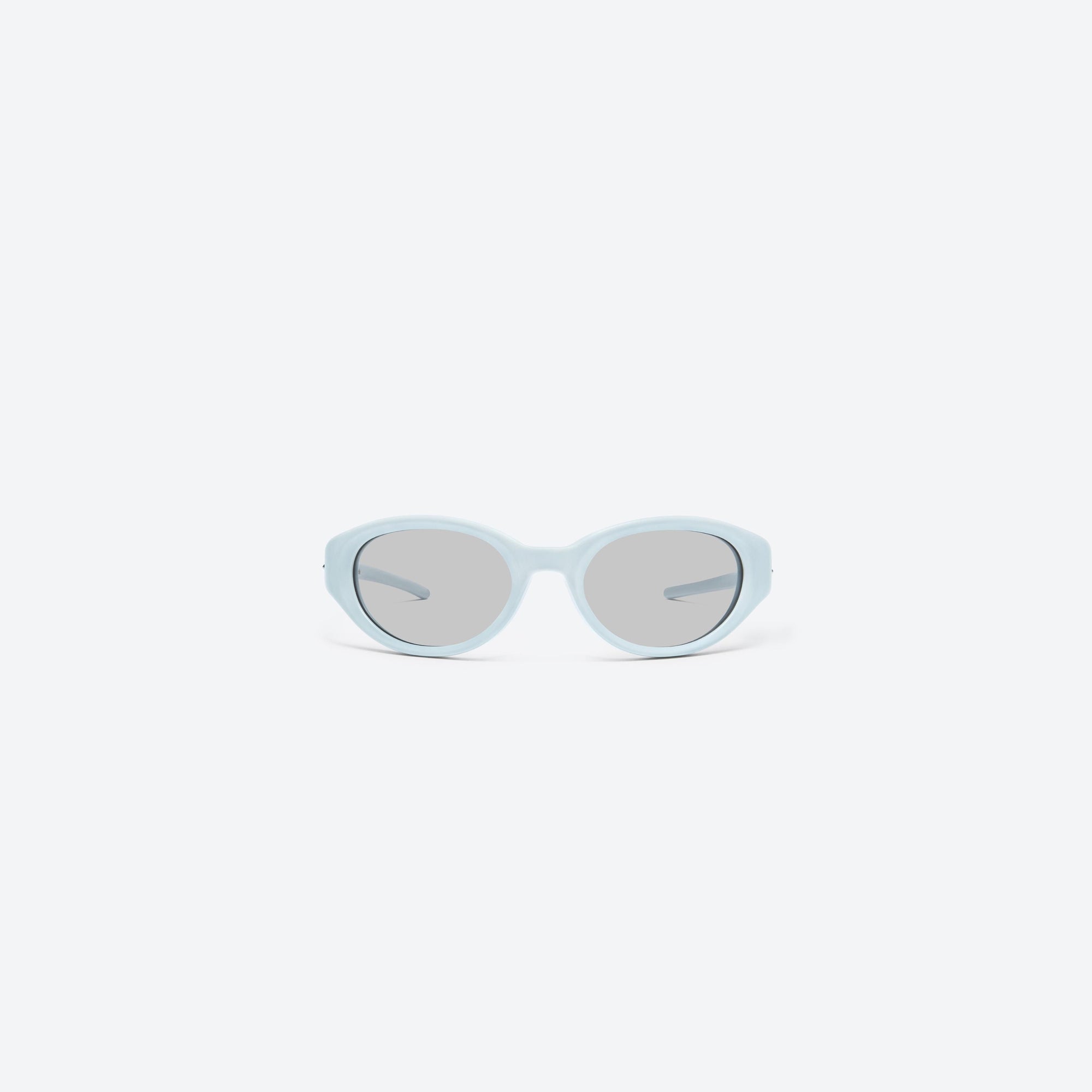 A front view of Gentle Monster Jennie - Donut Bun BL5 Blue Acetate framed Wraparound sunglasses.