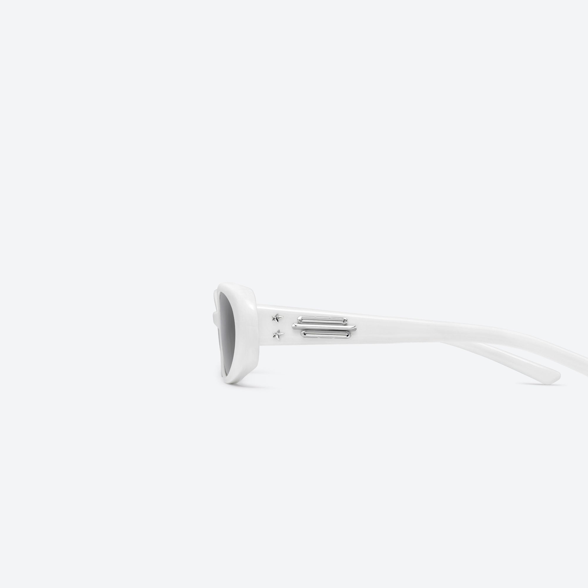 A detailed left view of Gentle Monster Jennie - Hush W2 White Acetate framed Oval sunglasses.