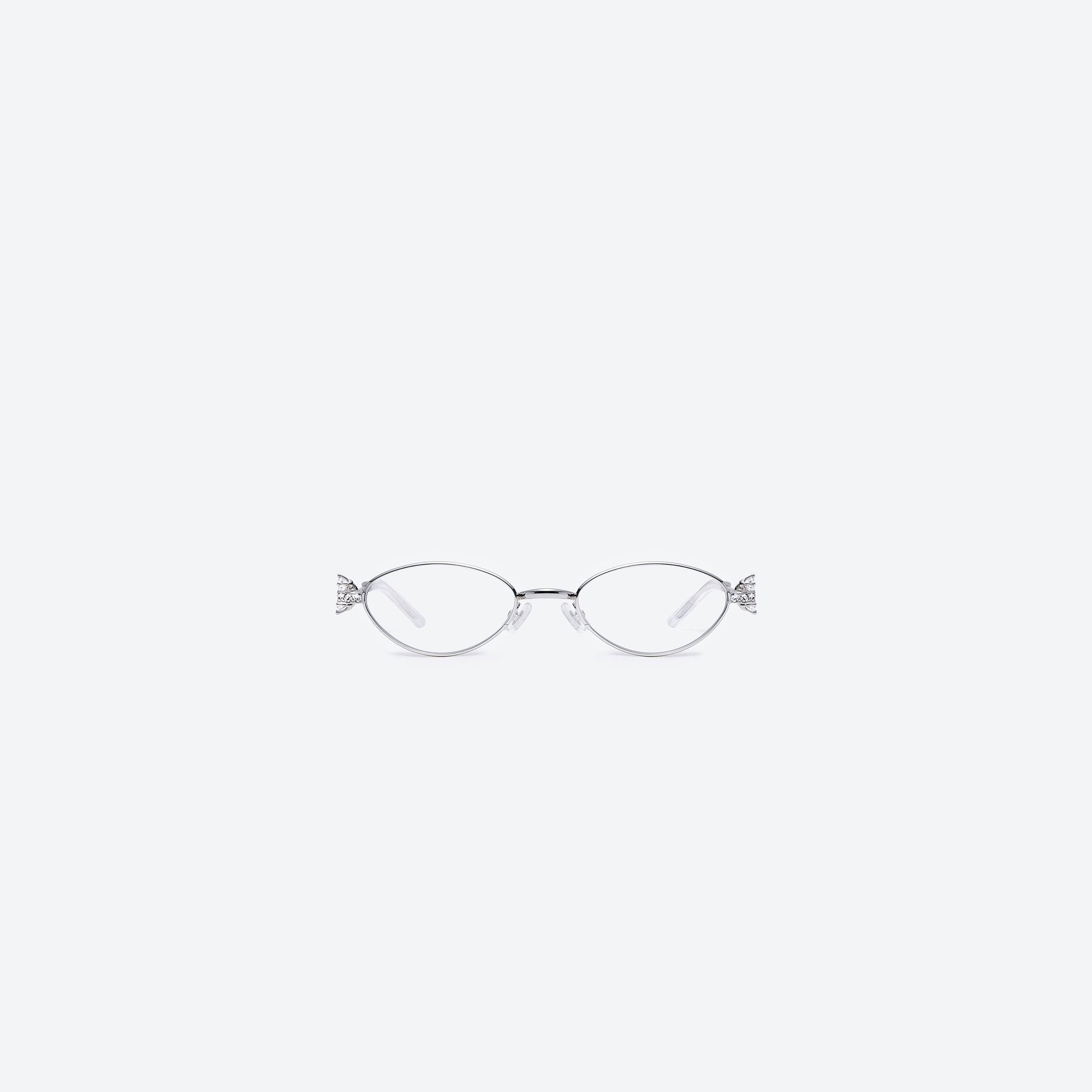 A front view of Gentle Monster Carat 02 Silver Metal framed Oval sunglasses.