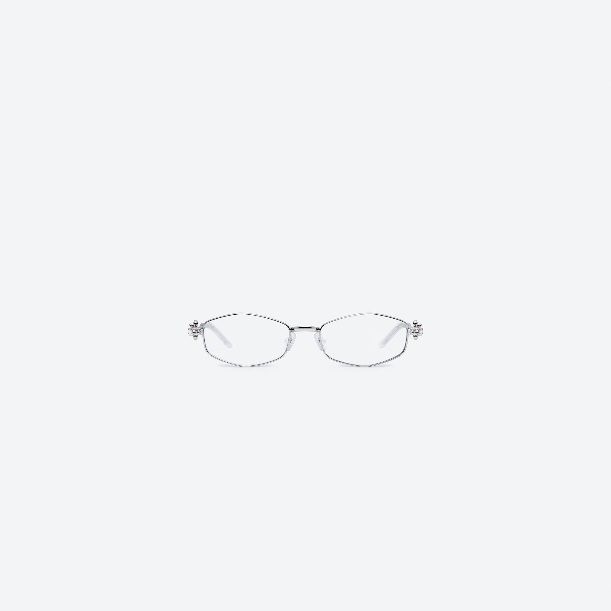 A front view of Gentle Monster Gleam 02 Silver Metal framed Oval sunglasses.