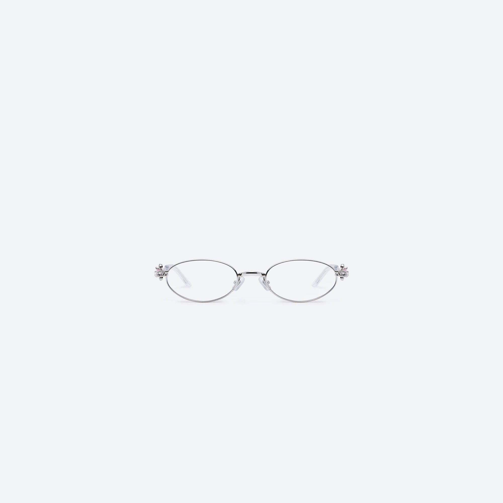 A front view of Gentle Monster On Ring 02 Silver Metal framed Oval sunglasses.