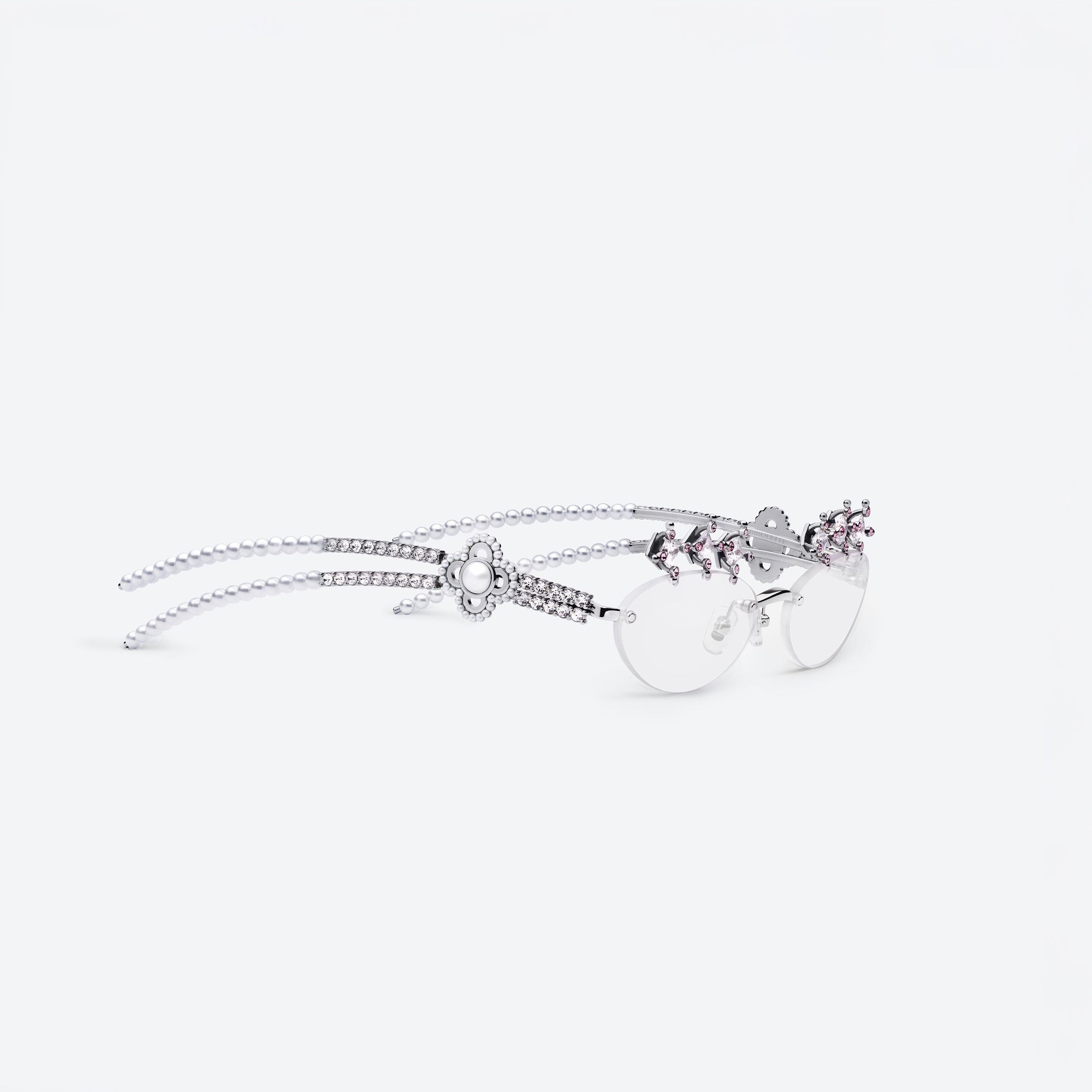 45-degree detailed view of Gentle Monster Briolette 02 Silver Metal framed Oval sunglasses.