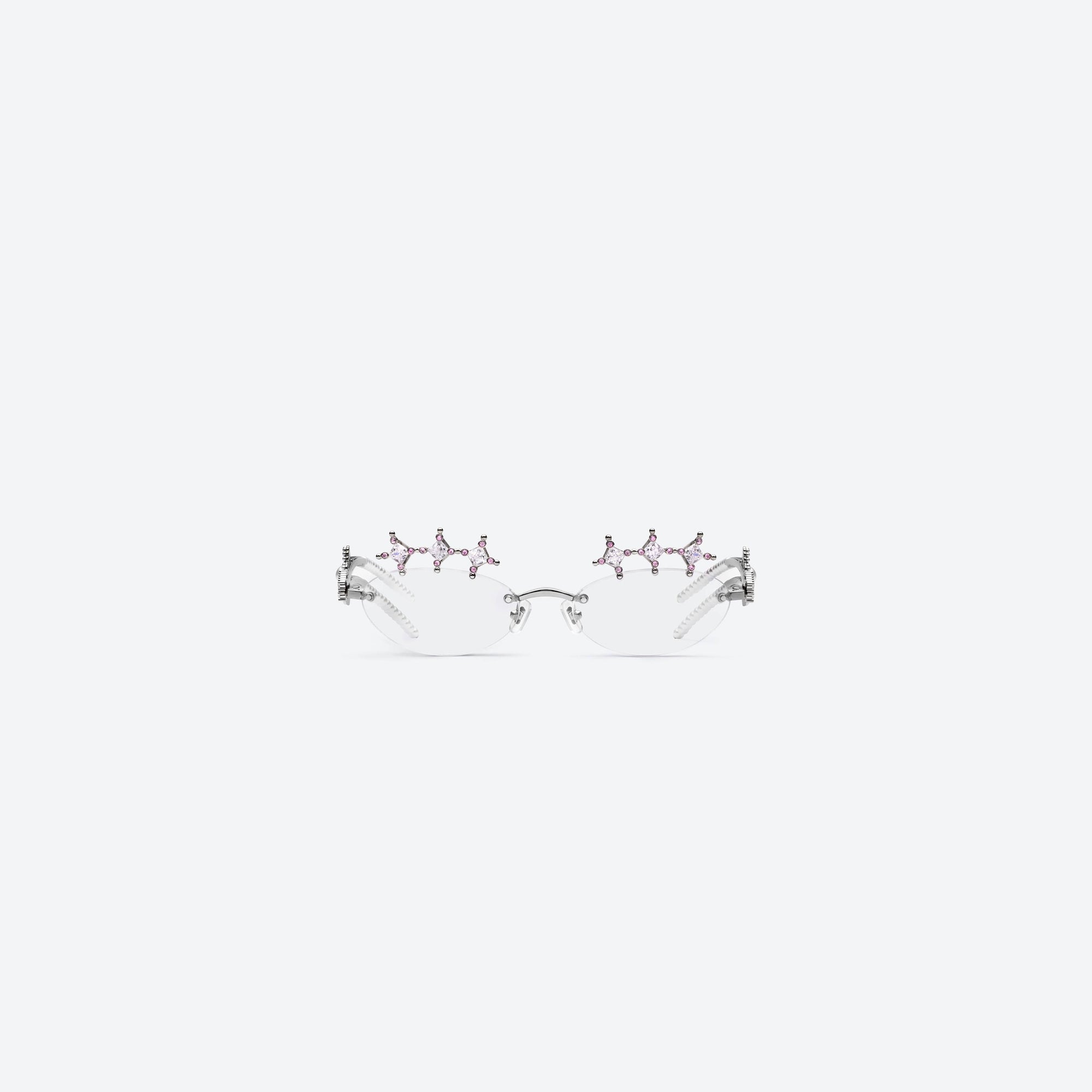 A front view of Gentle Monster Briolette 02 Silver Metal framed Oval sunglasses.