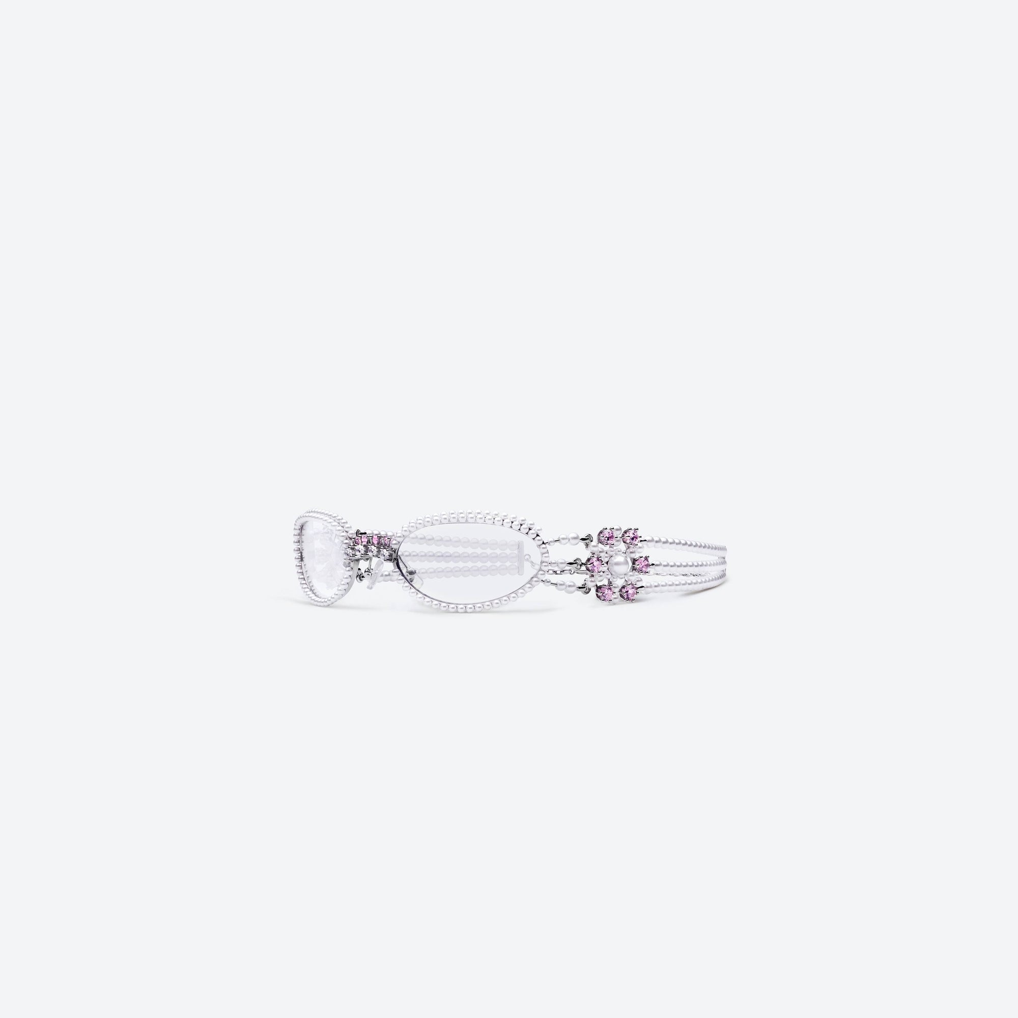 45-degree view of Gentle Monster Bijou De 02 Silver Metal framed Oval sunglasses.