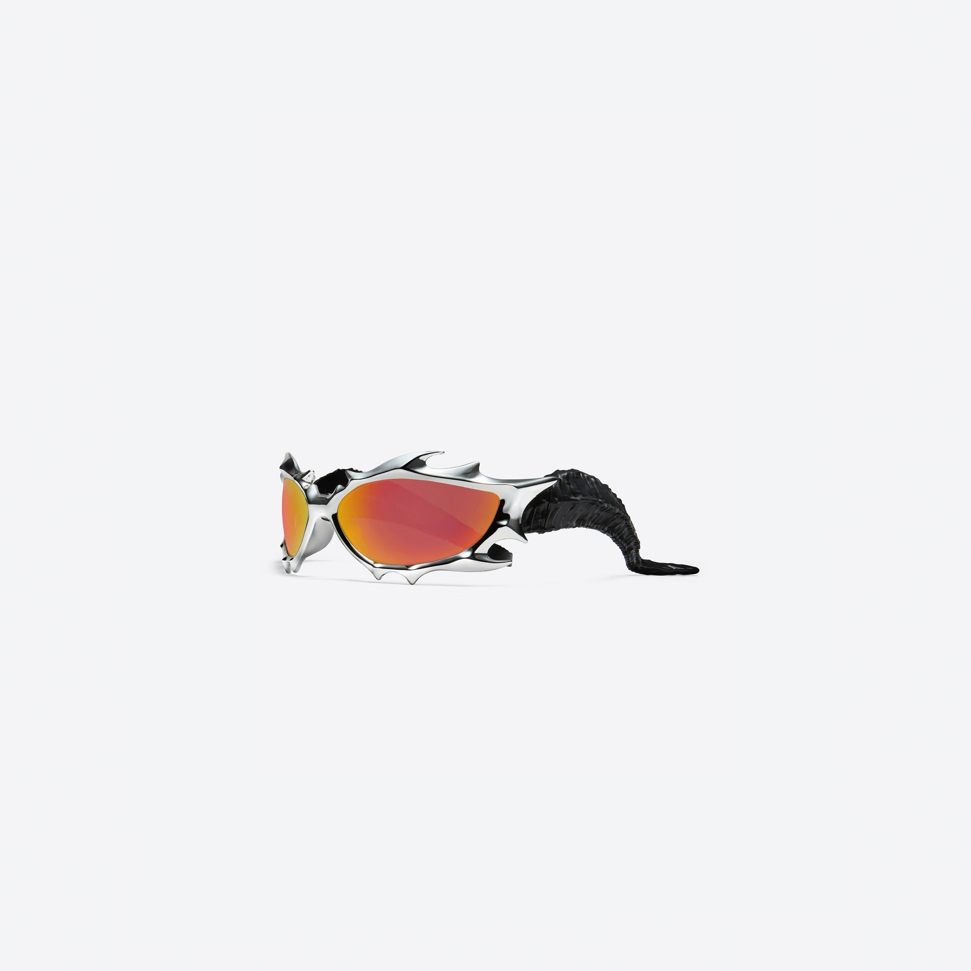 45-degree view of Gentle Monster TEKKEN 8 - Inferno CS1 Silver Nylon framed Wraparound sunglasses.