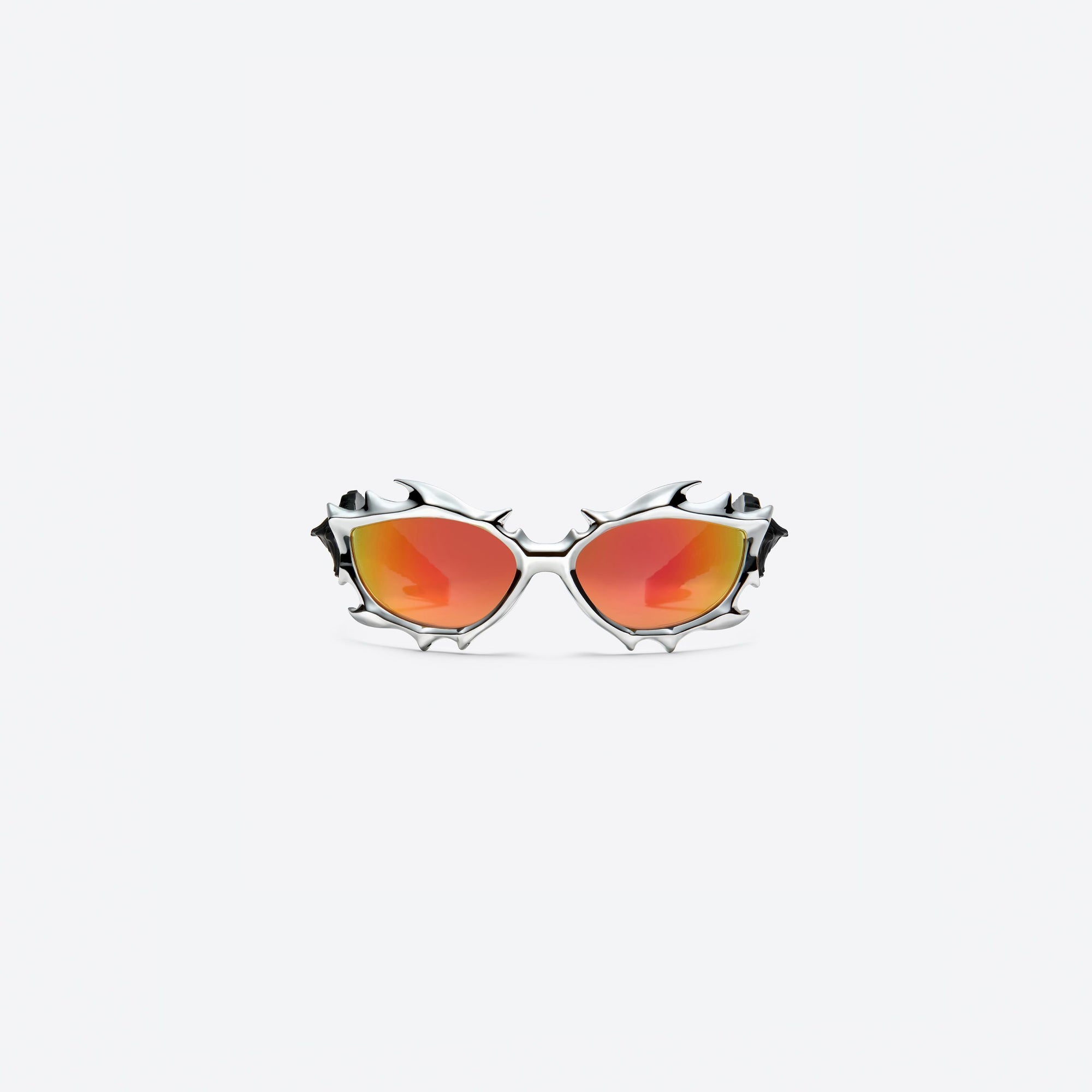 A front view of Gentle Monster TEKKEN 8 - Inferno CS1 Silver Nylon framed Wraparound sunglasses.