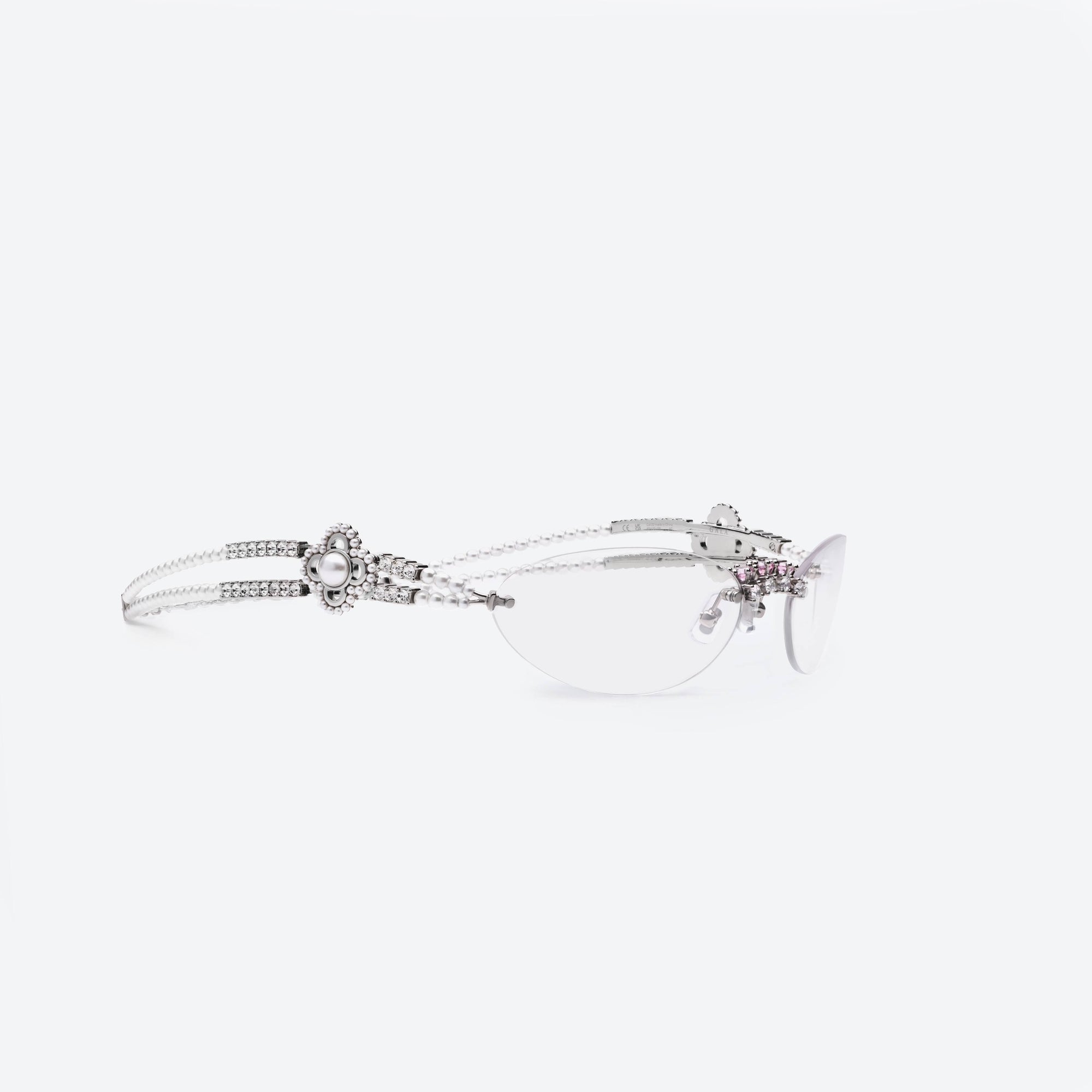 45-degree detailed view of Gentle Monster Gala 02 Silver Metal framed Oval sunglasses.