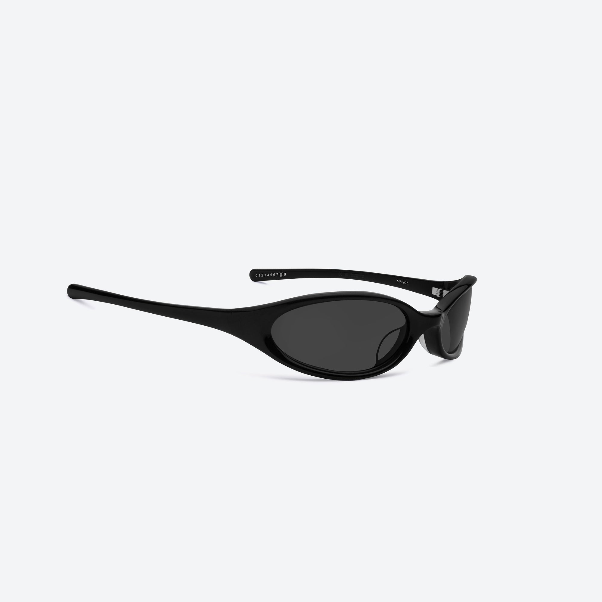 45-degree detailed view of Gentle Monster Maison Margiela - MM202 01 Black Acetate framed Wraparound sunglasses.