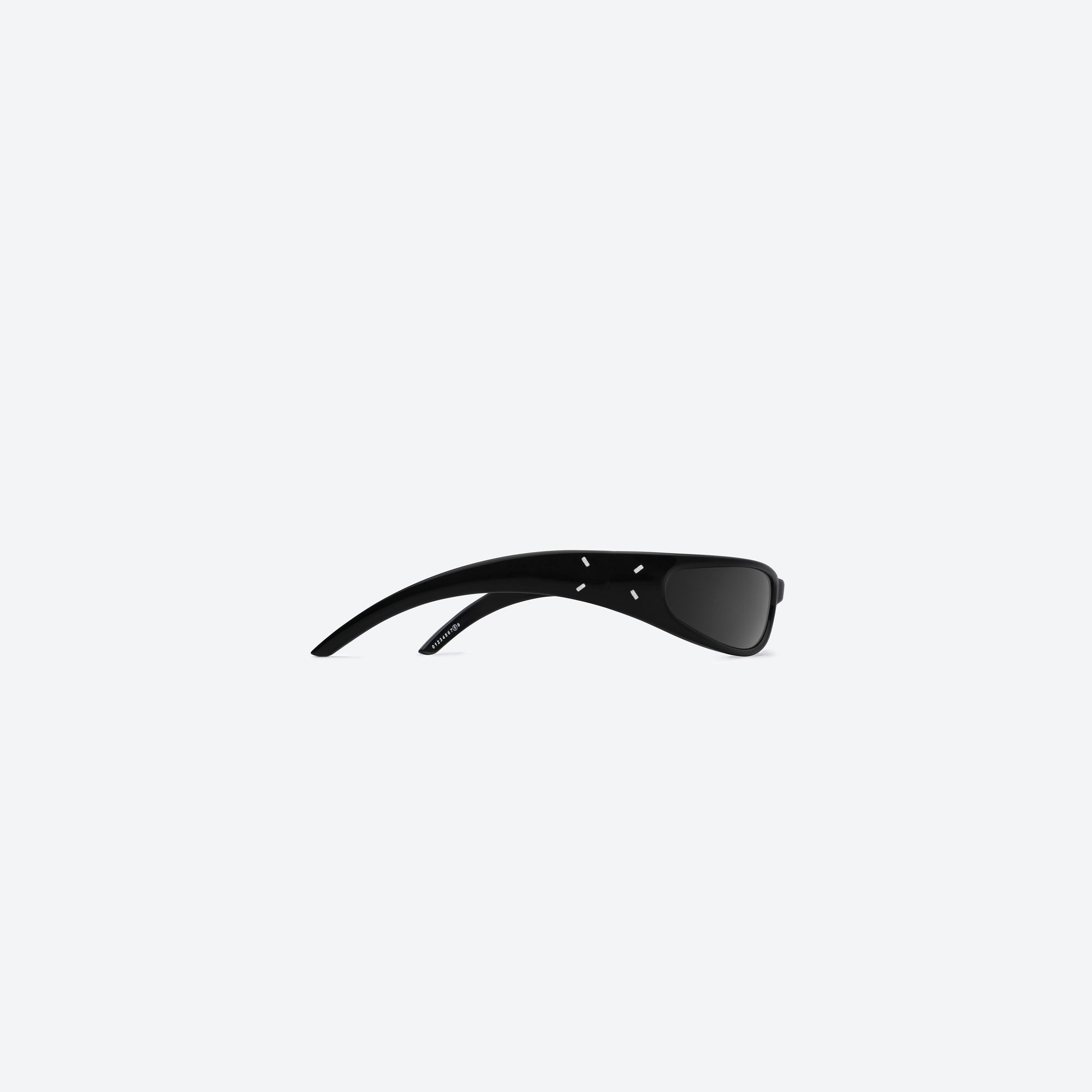 A detailed right view of Gentle Monster Maison Margiela - MM203 01 Black Acetate framed Wraparound sunglasses.