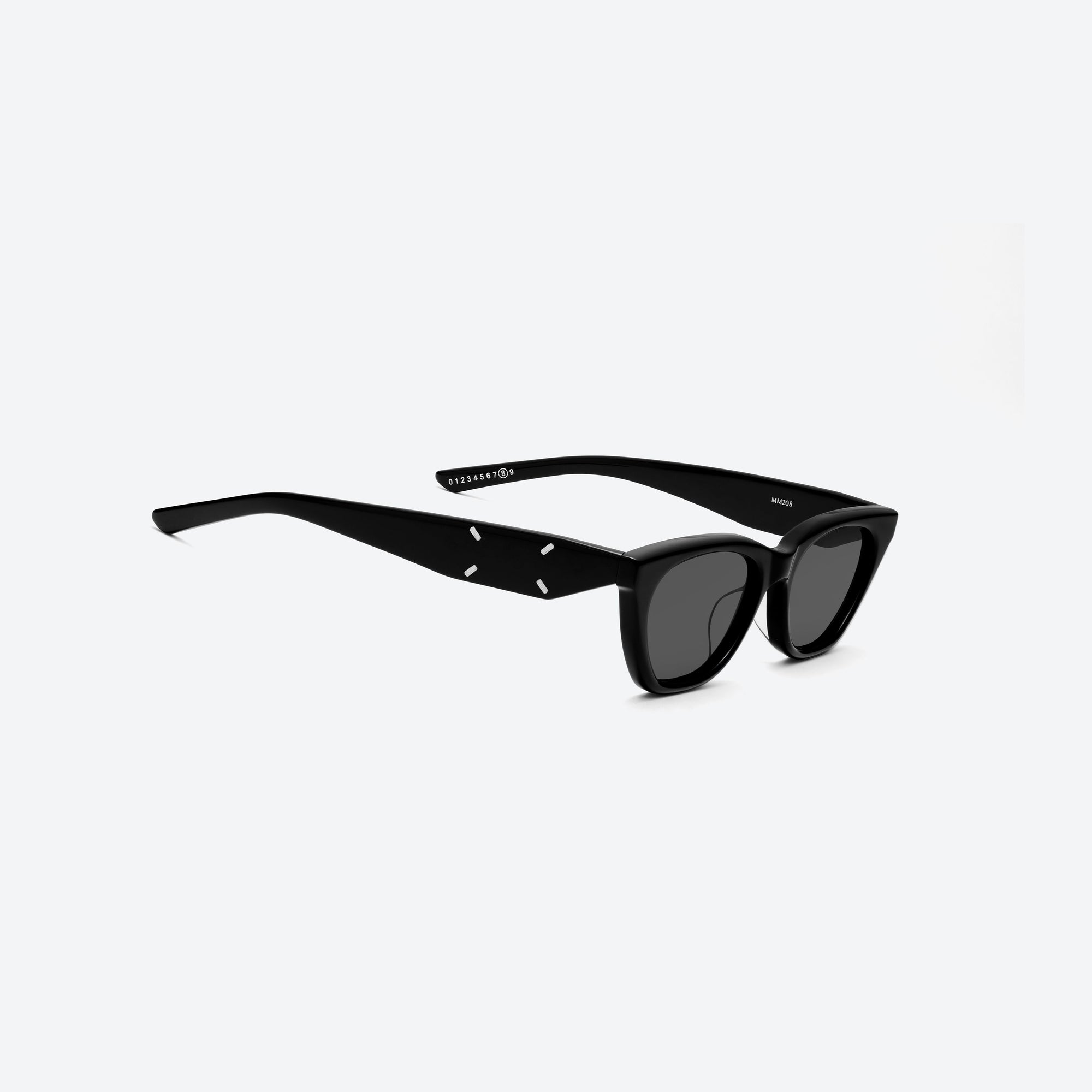 45-degree detailed view of Gentle Monster Maison Margiela - MM208 01 Black Acetate framed Cat-eye sunglasses.