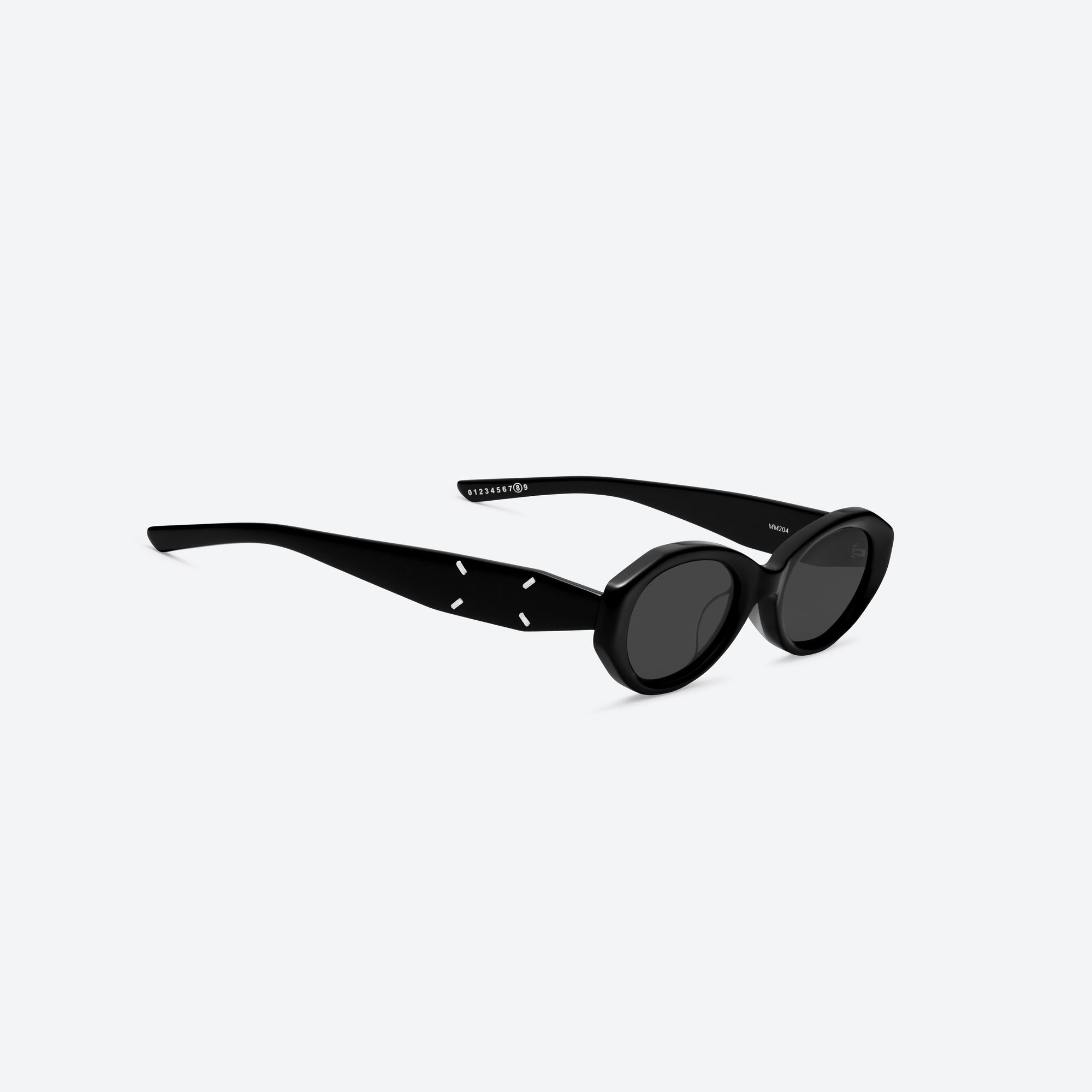 45-degree detailed view of Gentle Monster Maison Margiela - MM204 01 Black Acetate framed Oval sunglasses.