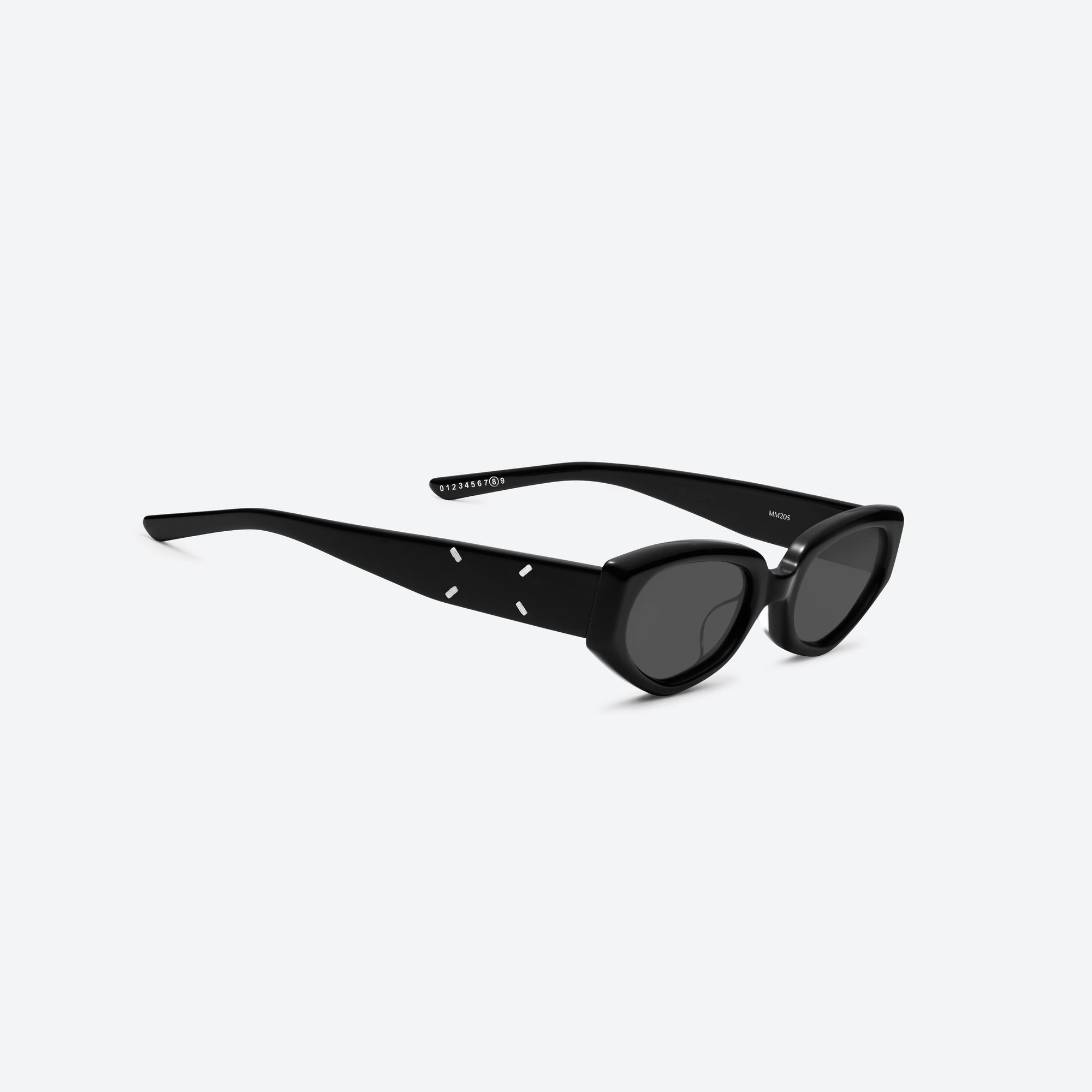 45-degree detailed view of Gentle Monster Maison Margiela - MM205 01 Black Acetate framed Cat-eye sunglasses.