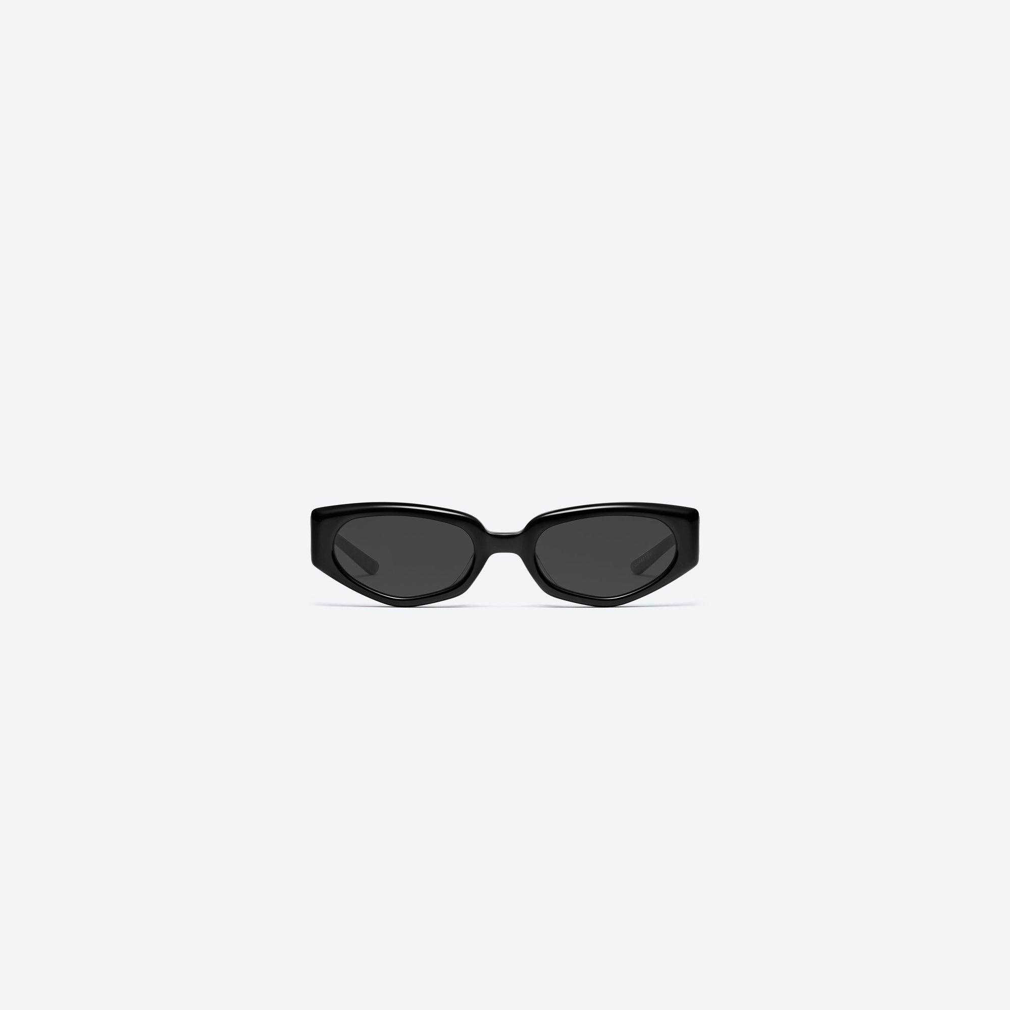 A front view of Gentle Monster Maison Margiela - MM205 01 Black Acetate framed Cat-eye sunglasses.