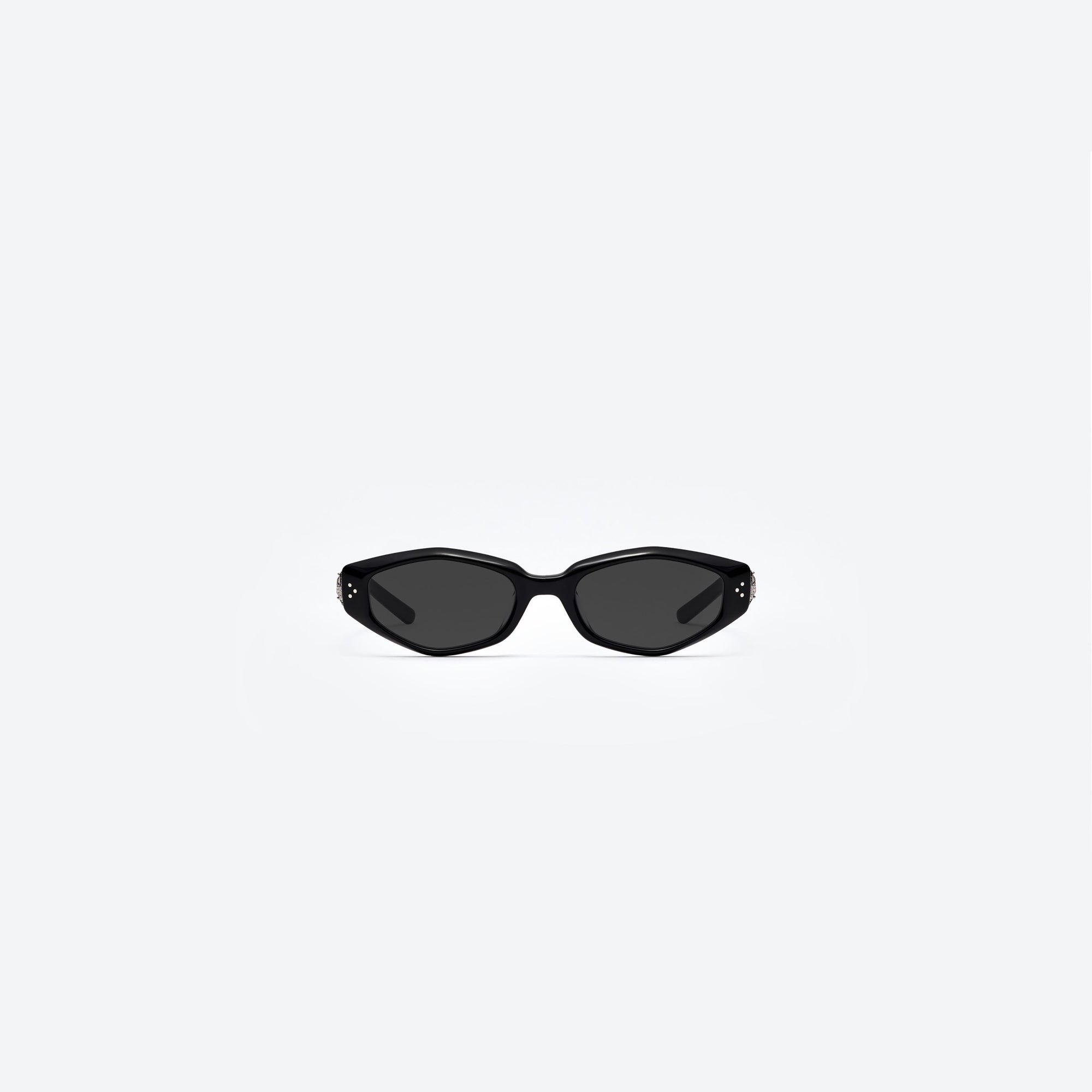 A front view of Gentle Monster Vegax 01 Black Acetate framed Oval sunglasses.