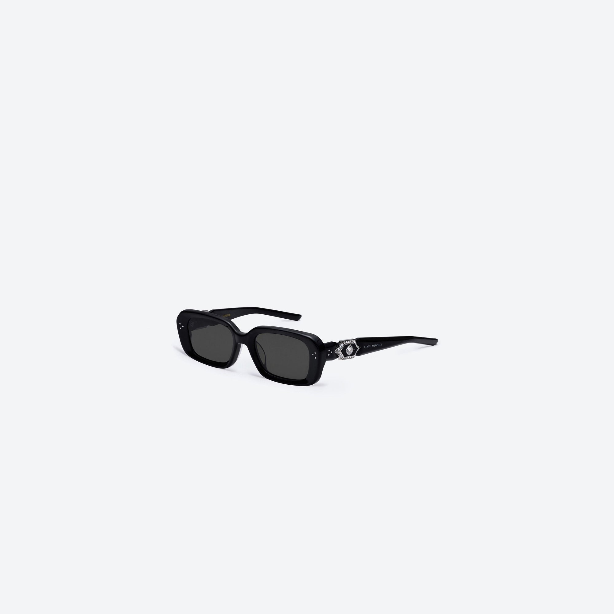 45-degree view of Gentle Monster Phantom 01 Black Acetate framed Square sunglasses.
