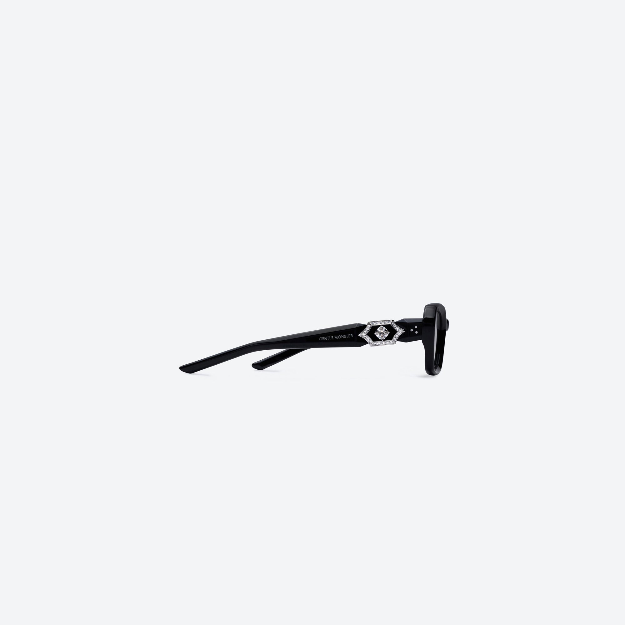 A detailed right view of Gentle Monster Phantom 01 Black Acetate framed Square sunglasses.