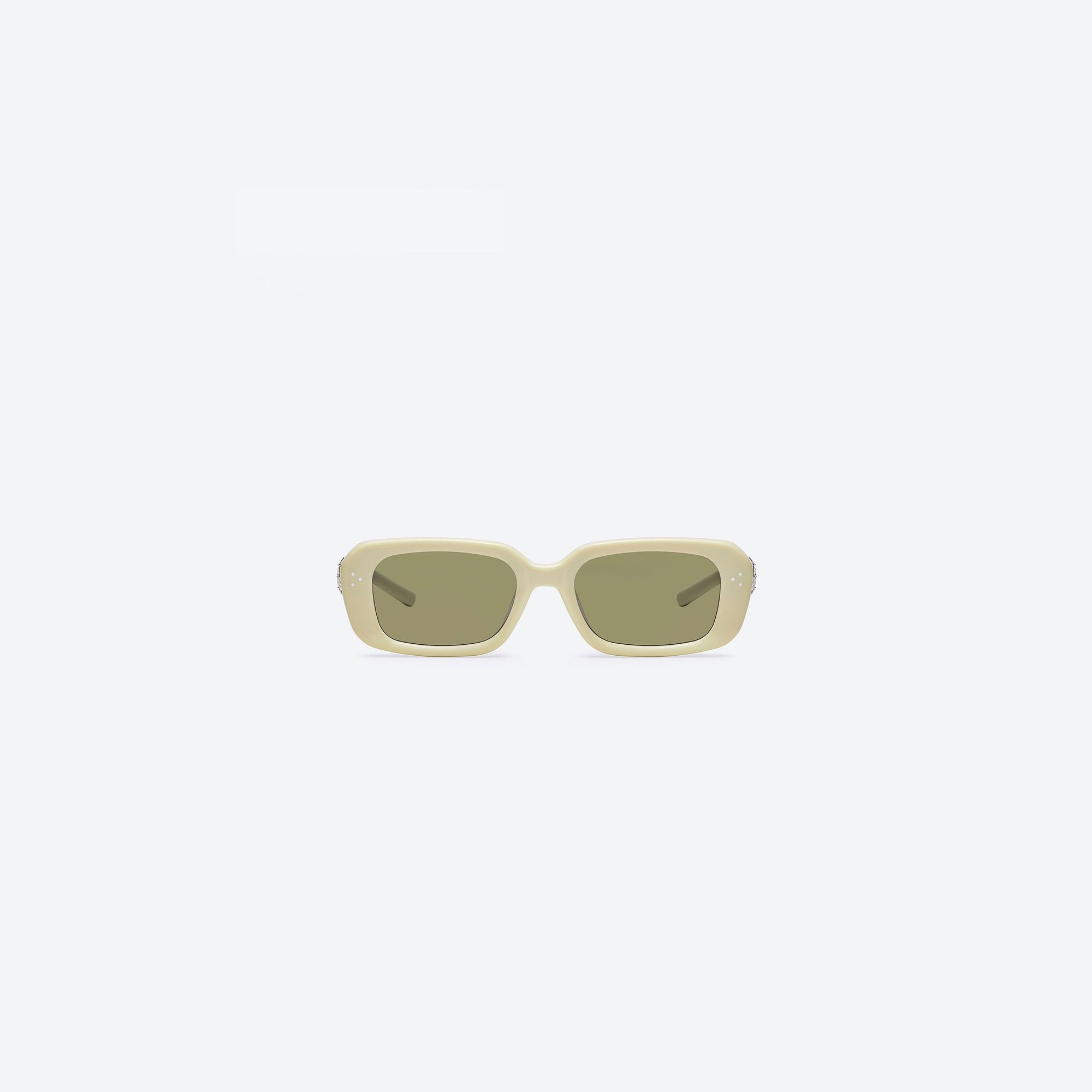 A front view of Gentle Monster Phantom Y5 Yellow Acetate framed Square sunglasses.
