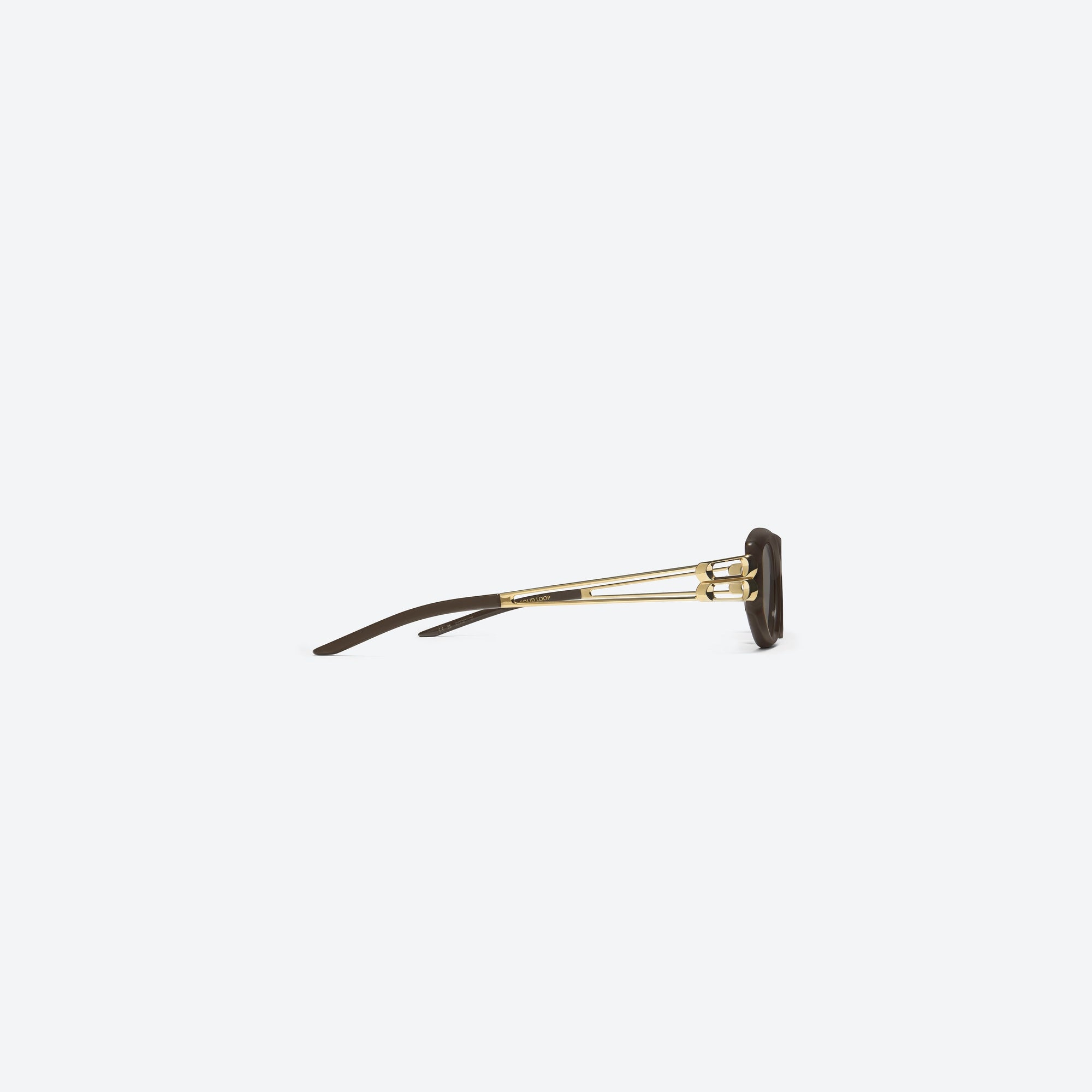 A detailed right view of Gentle Monster Solid Loop BR3 Brown Mixed framed Square sunglasses.