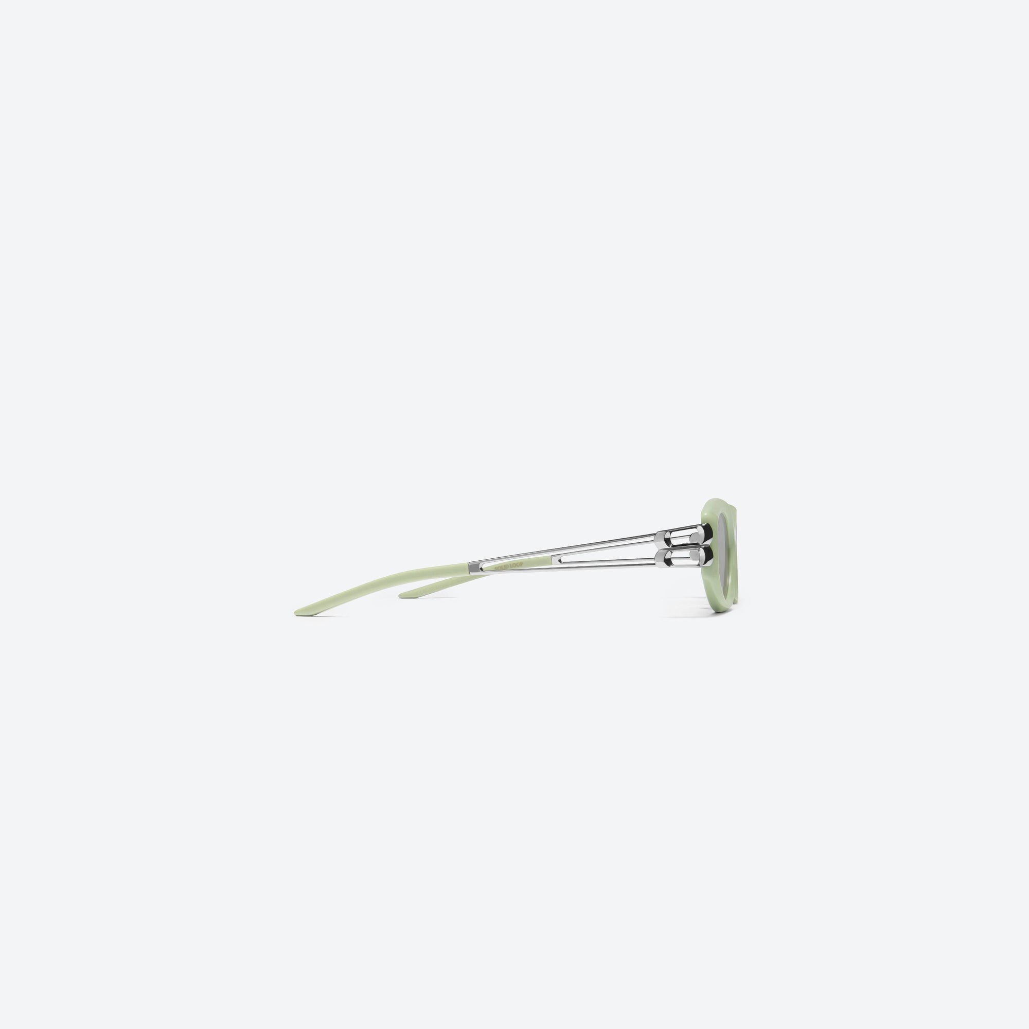 A detailed right view of Gentle Monster Solid Loop GR8 Green Mixed framed Square sunglasses.
