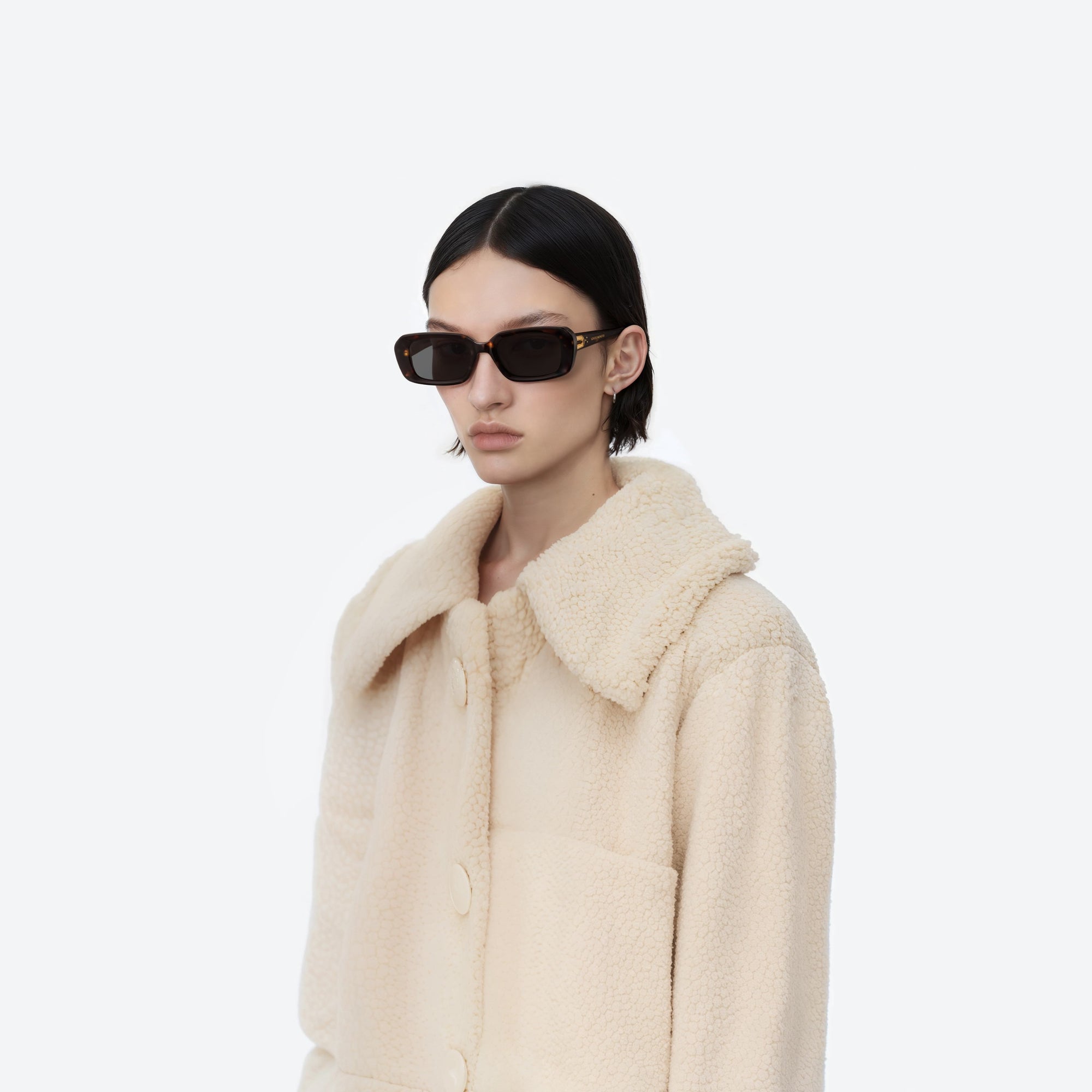 Model wearing the Melrose T1 Tortoise Acetate framed Square sunglasses.