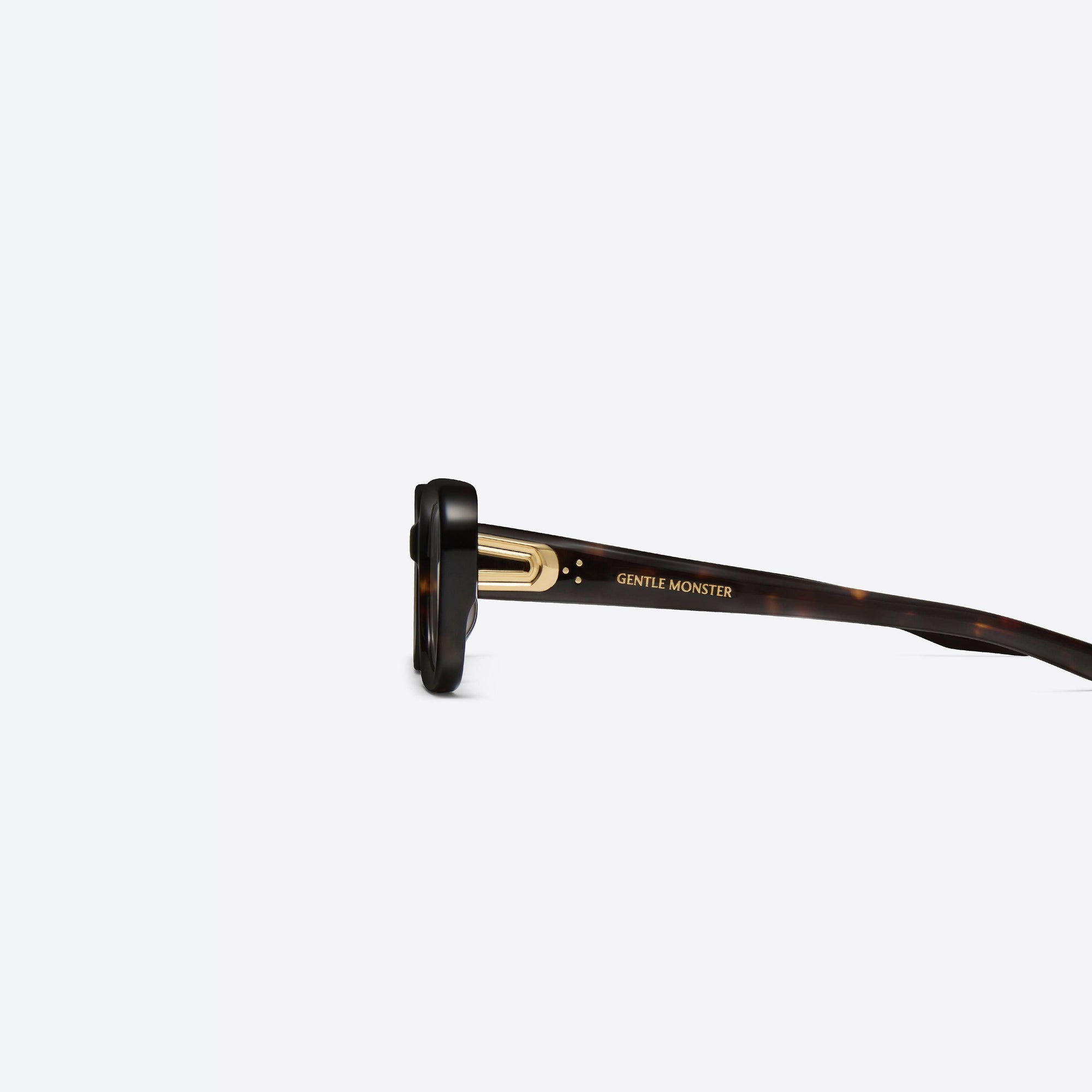 A detailed left view of Gentle Monster Melrose T1 Tortoise Acetate framed Square sunglasses.