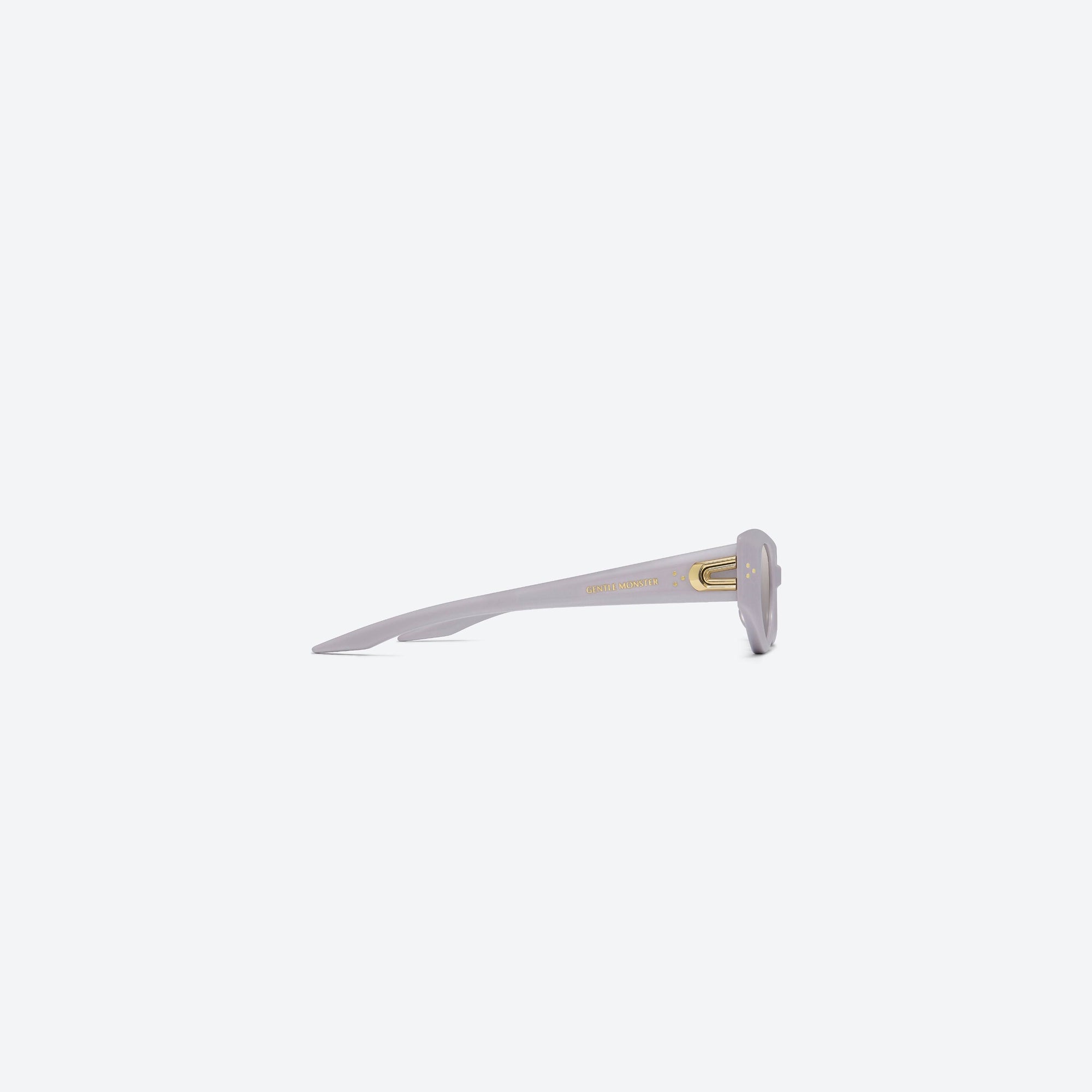 A detailed right view of Gentle Monster Devon V4 Purple Acetate framed Cat-eye sunglasses.