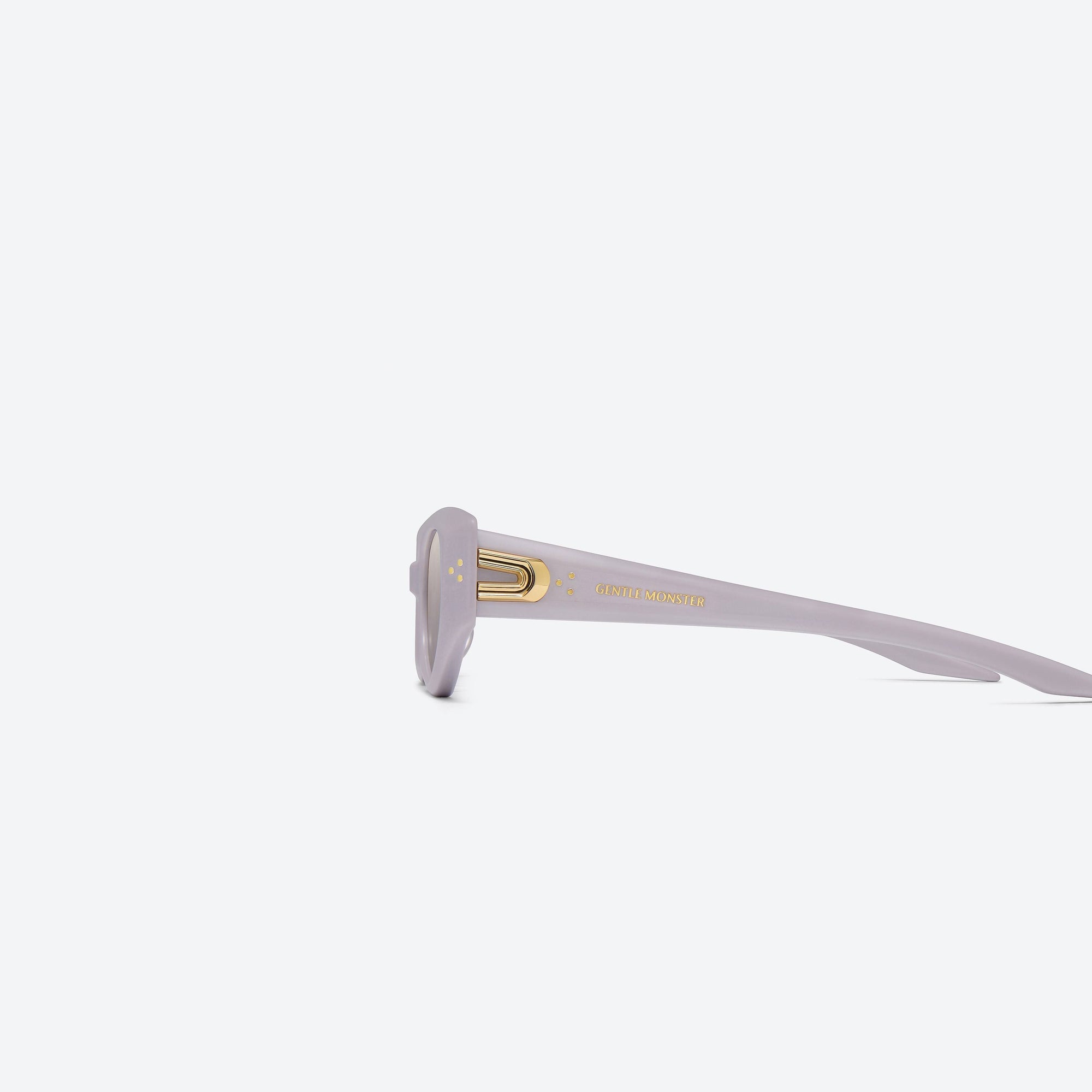 A detailed left view of Gentle Monster Devon V4 Purple Acetate framed Cat-eye sunglasses.