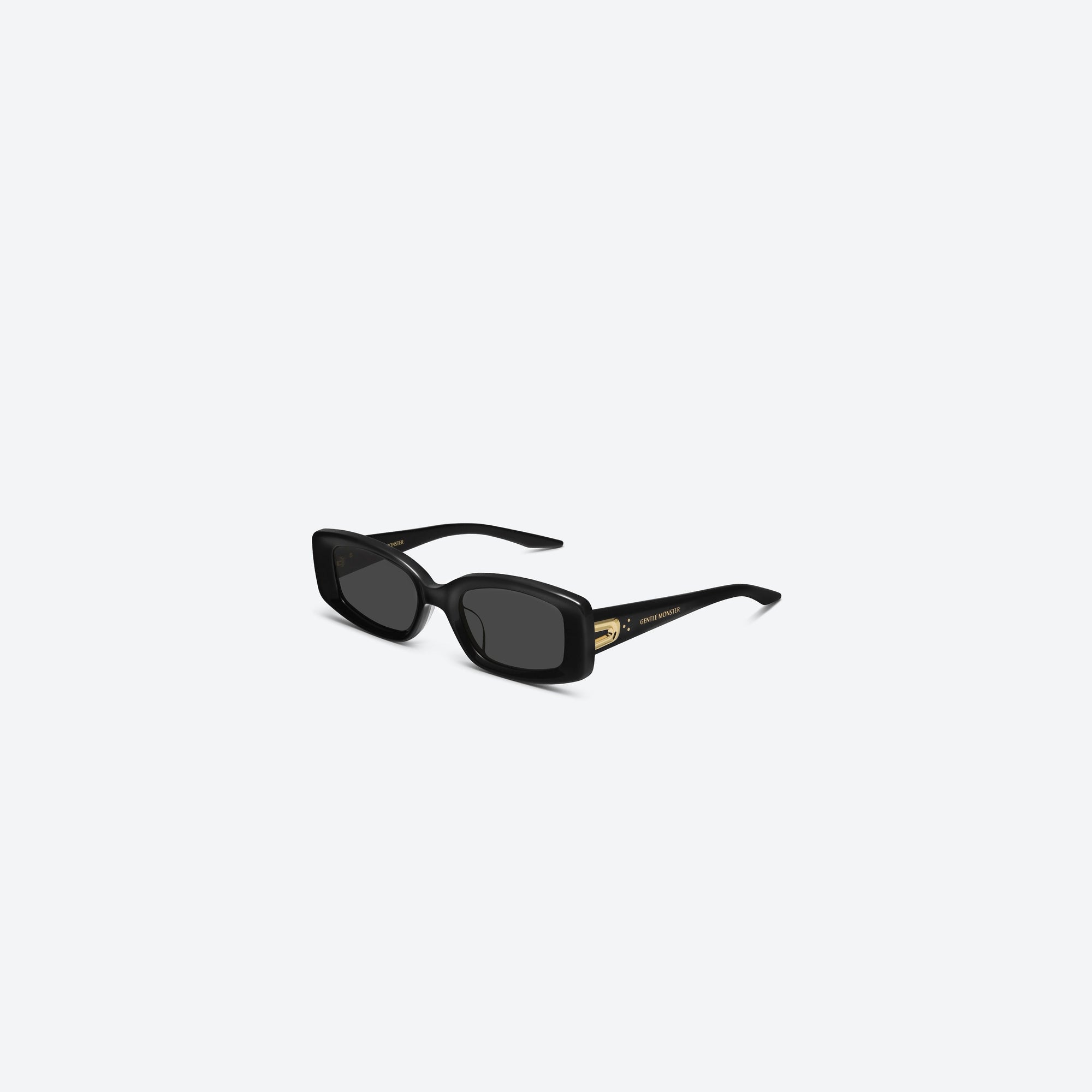 45-degree view of Gentle Monster Ash 01 Black Acetate framed Square sunglasses.