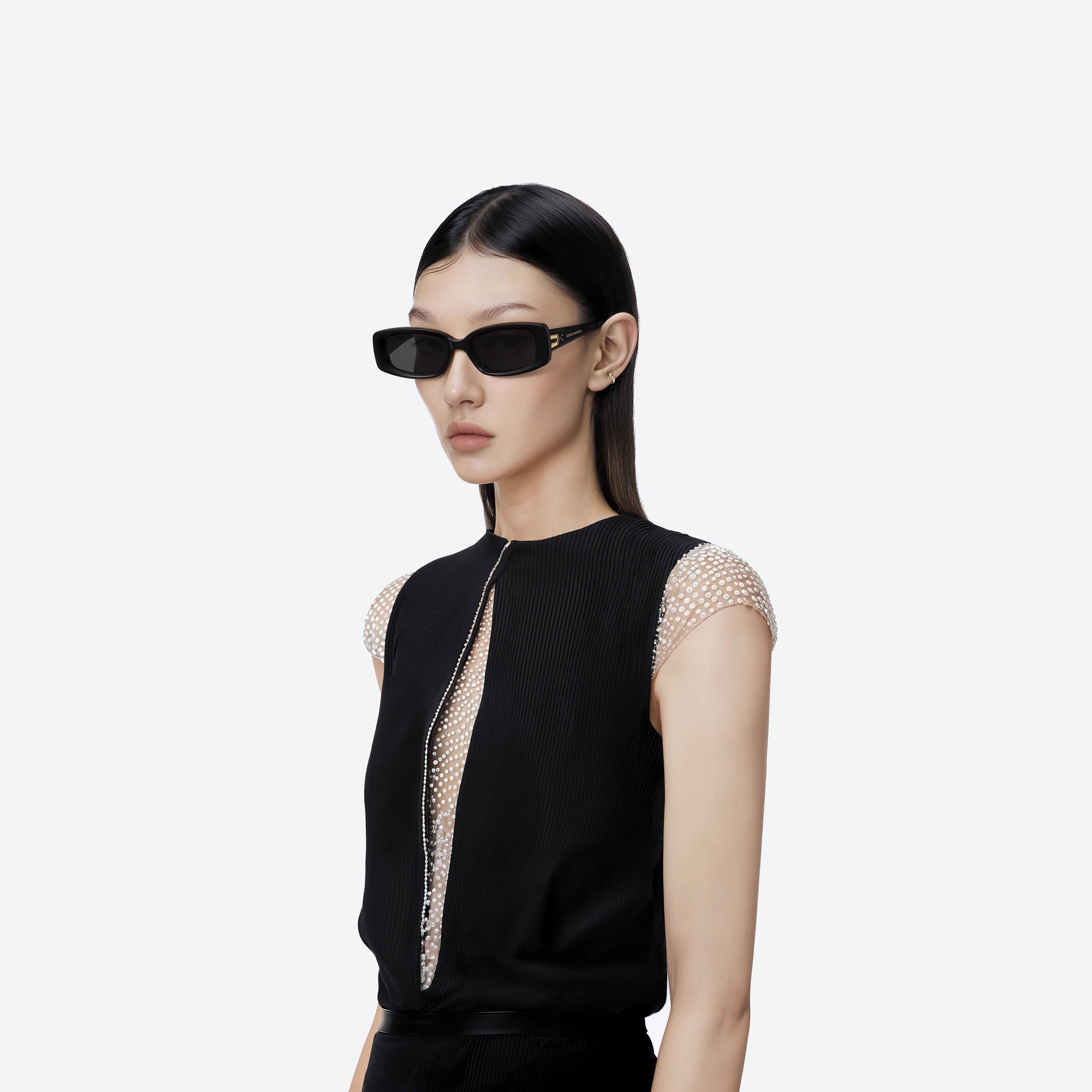 Model wearing the Ash 01 Black Acetate framed Square sunglasses.