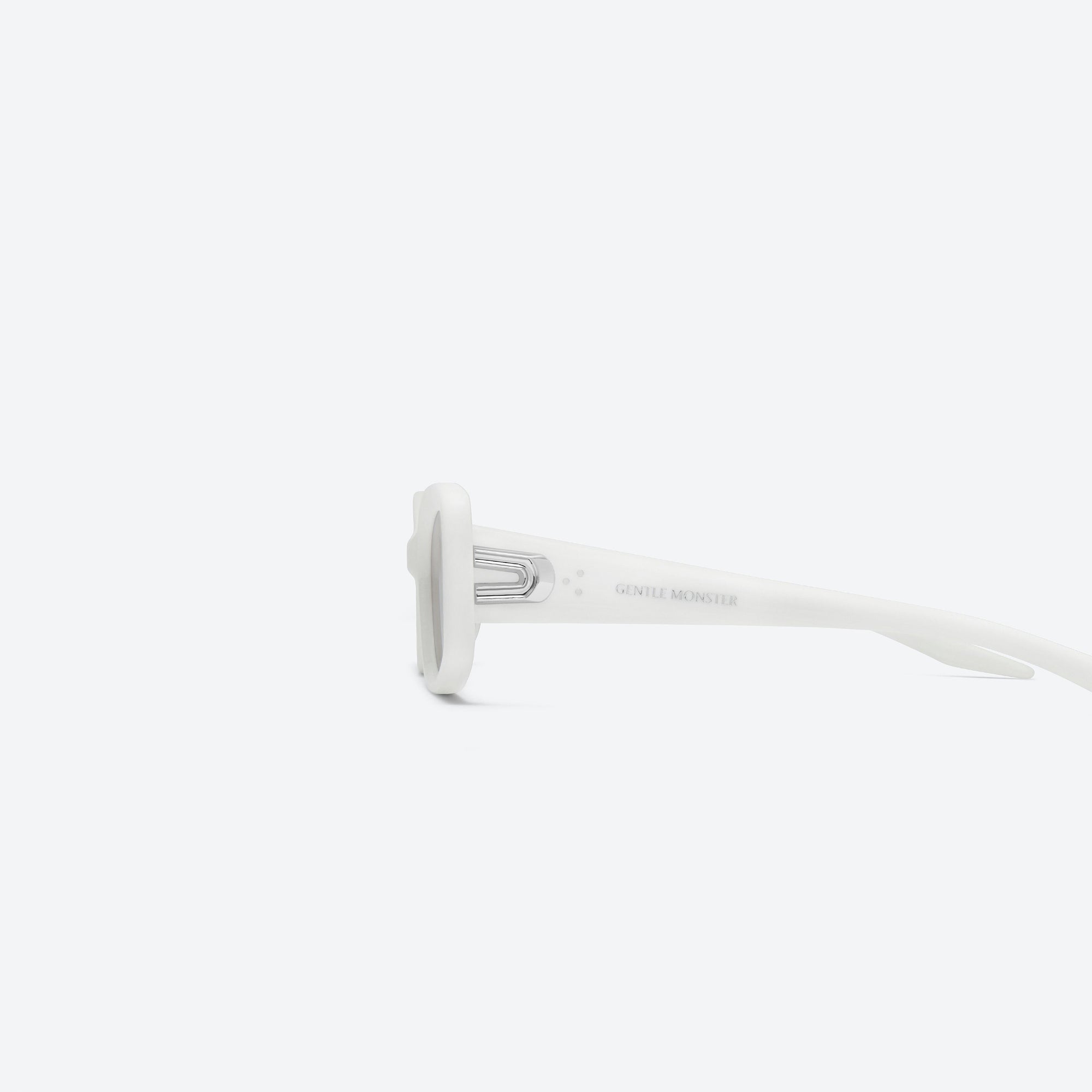 A detailed left view of Gentle Monster Ash W2 White Acetate framed Square sunglasses.