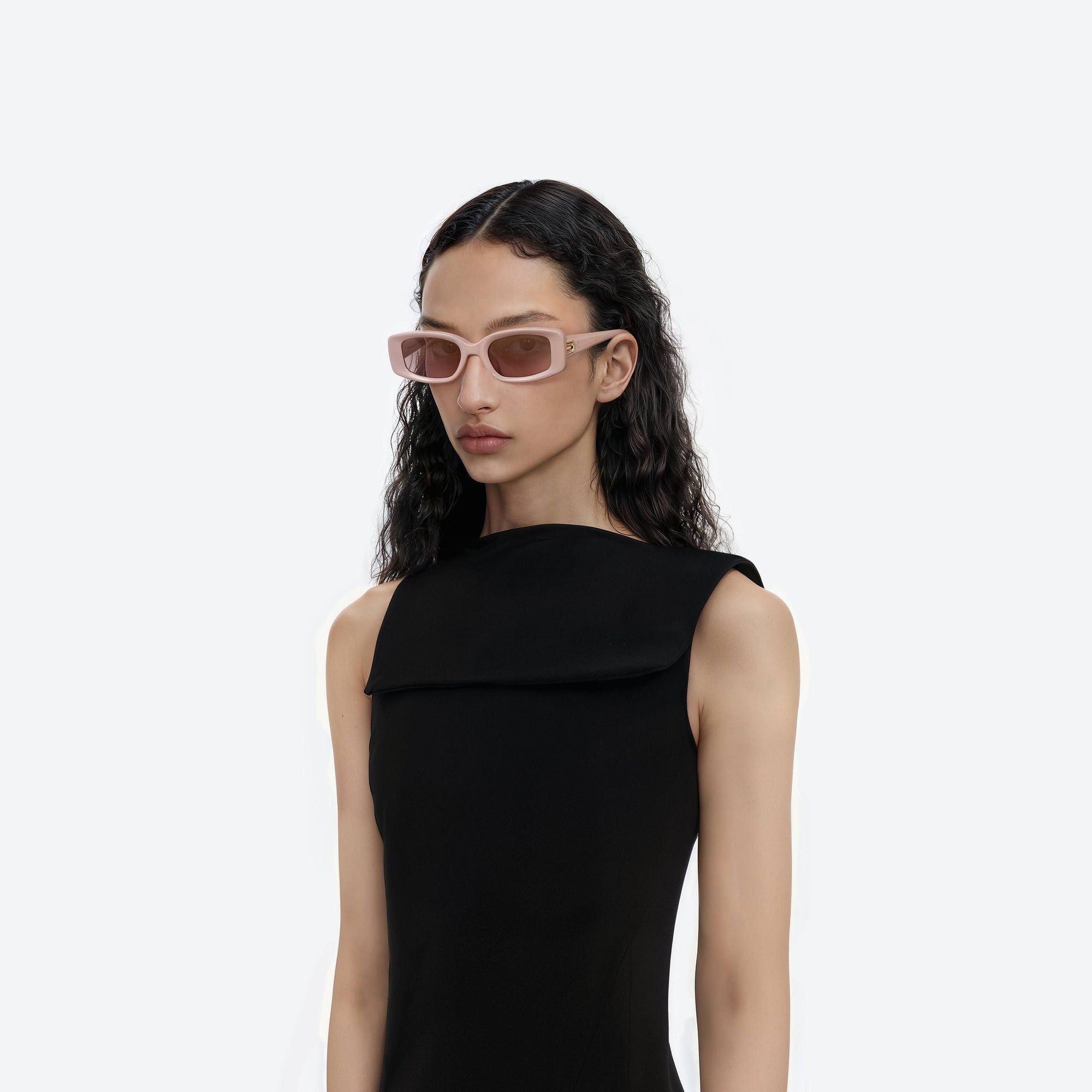 Model wearing the Ash P7 Pink Acetate framed Square sunglasses.