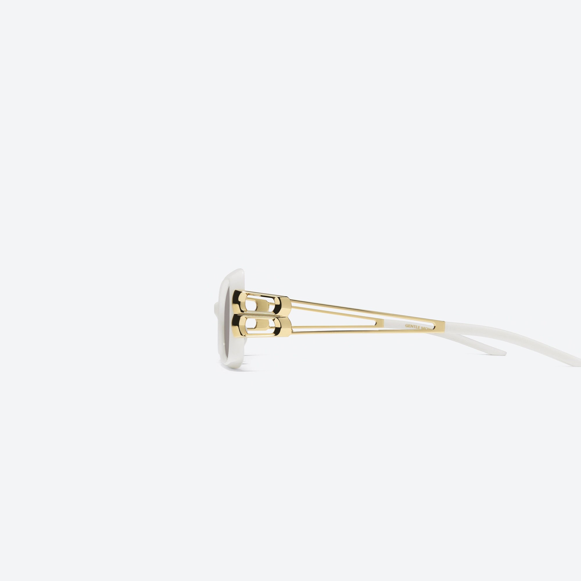 A detailed left view of Gentle Monster Nemesis W2 White Mixed framed Cat-eye sunglasses.