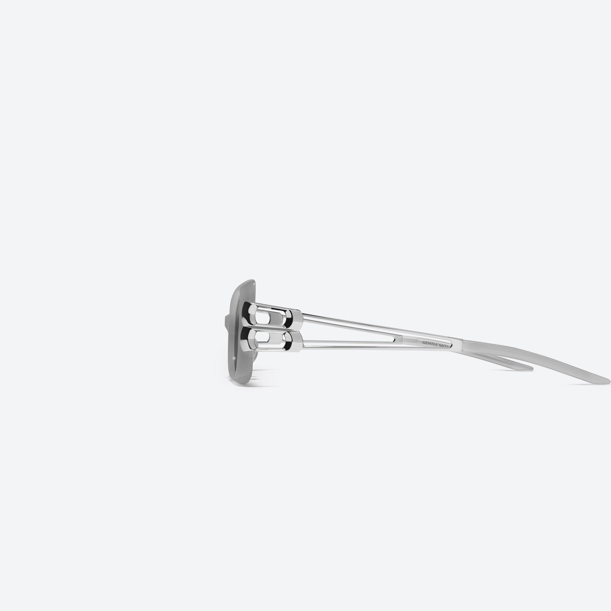 A detailed left view of Gentle Monster Nemesis GC11 Gray Mixed framed Cat-eye sunglasses.